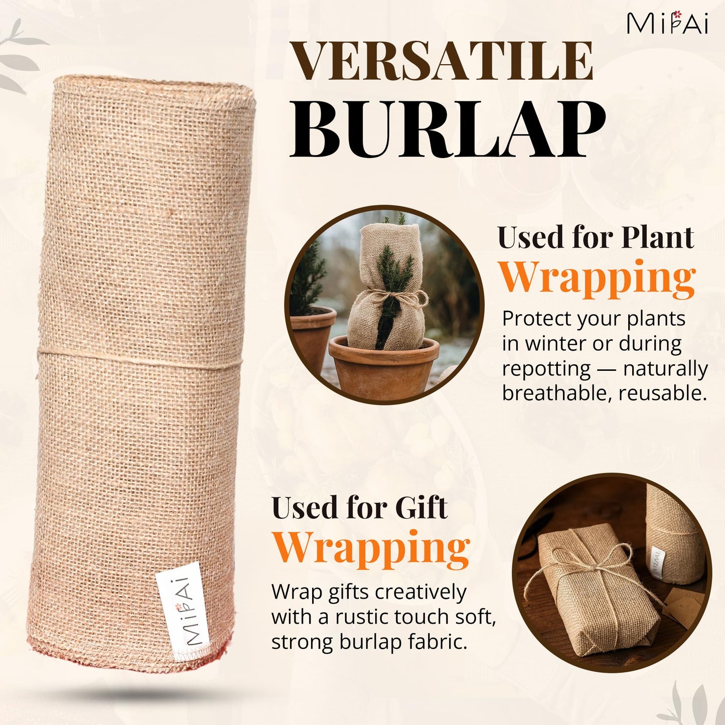 Mifai Burlap Table Runners 12in x 30 ft(10 Yards)-Cut to Your Length Burlap Roll -50 Yarns/10cm Density-Ecofriendly- Reusable- Perfect for Crafts, Décor, Gift Wrapping, DIY and Gardening
