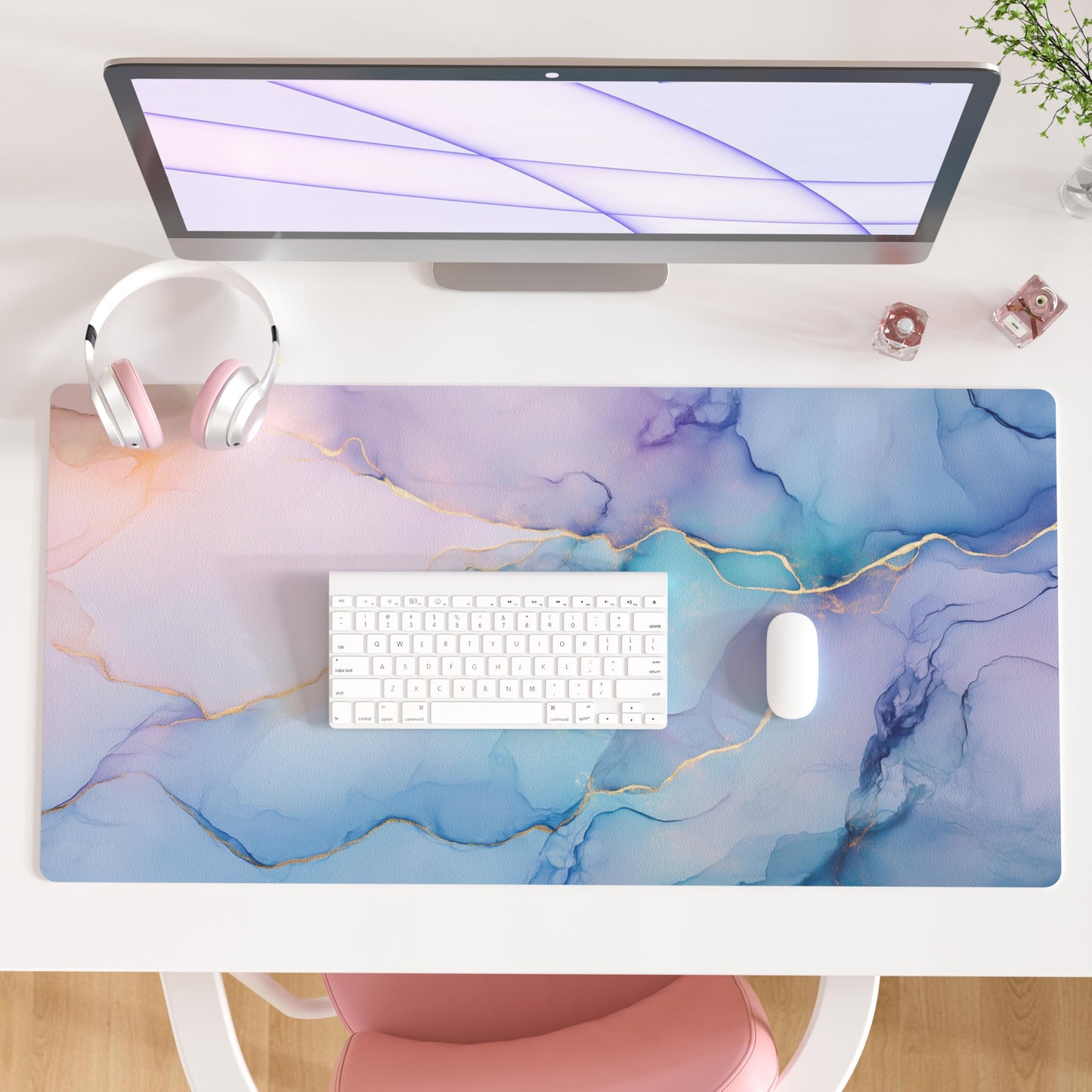 QIYI Large Mouse Pad, PU Leather Desk Mat for Desktop, Waterproof Gaming Desk Pad, Marble Painting Full Desk Accessories Keyboard Mousepad, Home & Office Décor 31.5" x 15.7" - Abstract Fluid Art