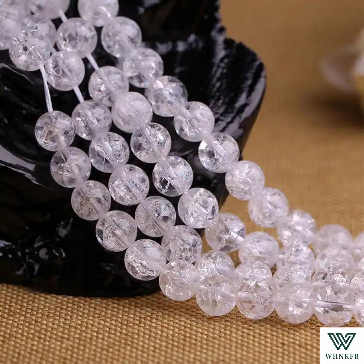 WHNKFB 8mm 50pcs Natural Crackled Clear Quartz Round Beads, Transparent Loose Crystal Beads for Jewelry Making Craft - 4mm 6mm 8mm 10mm Options with Free Elastic Cord