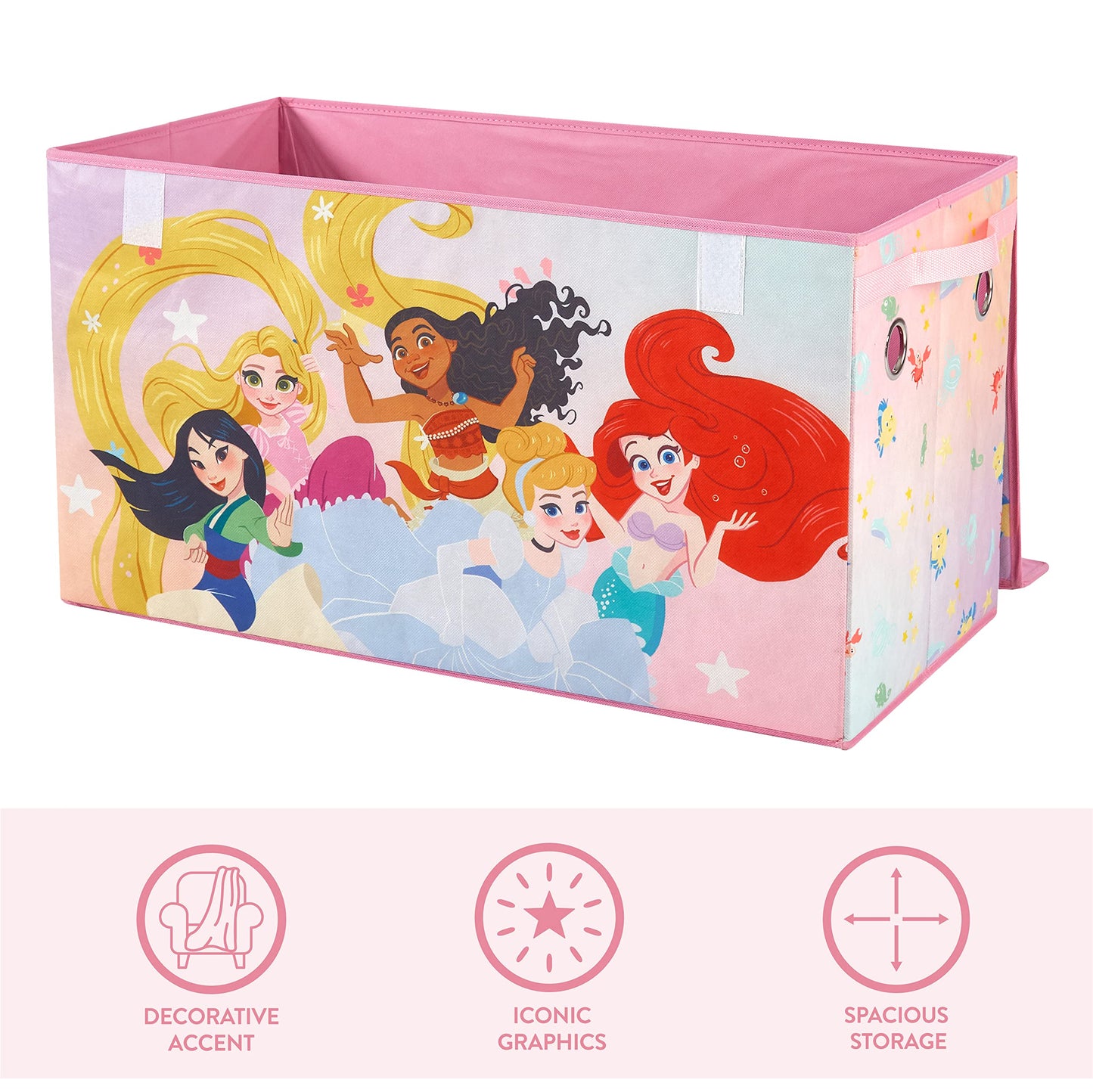 Idea Nuova Disney Princess Collapsible Toy Storage Trunk with Lid, 28" W x 16" D x 14.5" H