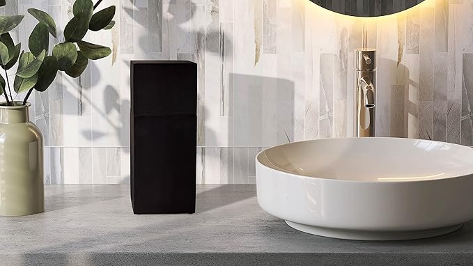 Essentra Home Toothbrush Holder with Lid, Elegant Matte Black Bathroom Toothbrush & Toothpaste Organizer – Matte Black Collection