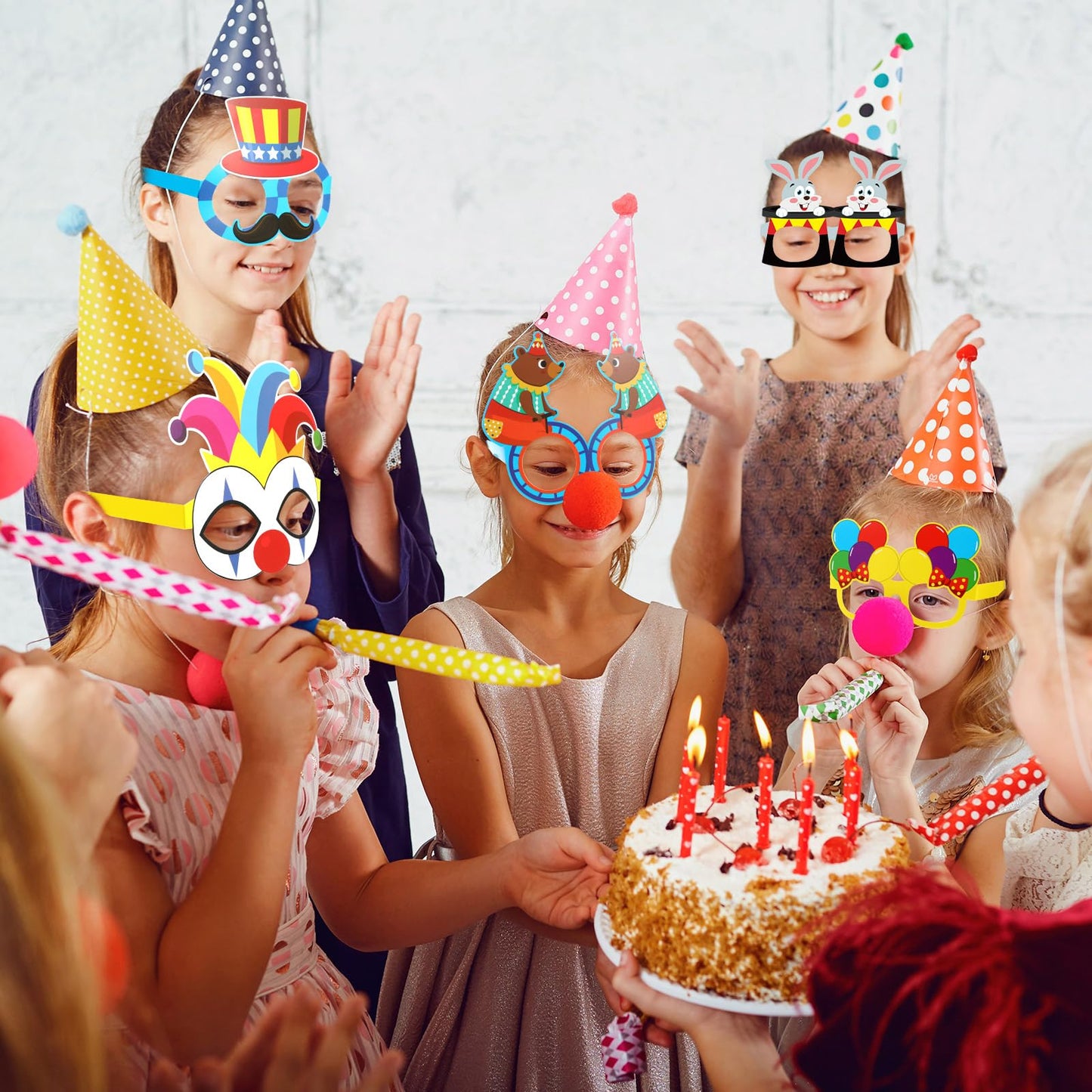 Harrycle 32 Pcs Circus Party Decorations Clown Glasses Carnival Photo Booth Props for Birthday Baby Shower Supplies