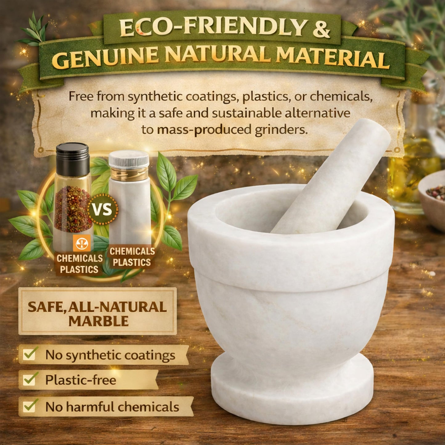 Creative Home Handcrafted 4 inch Mortar and Pestle Solid Marble Grinder for Spices and Herbs Artisan Carved from Yushan Marble Elegant and Durable for Everyday Cooking, 4 Diam. x 4 H Inch