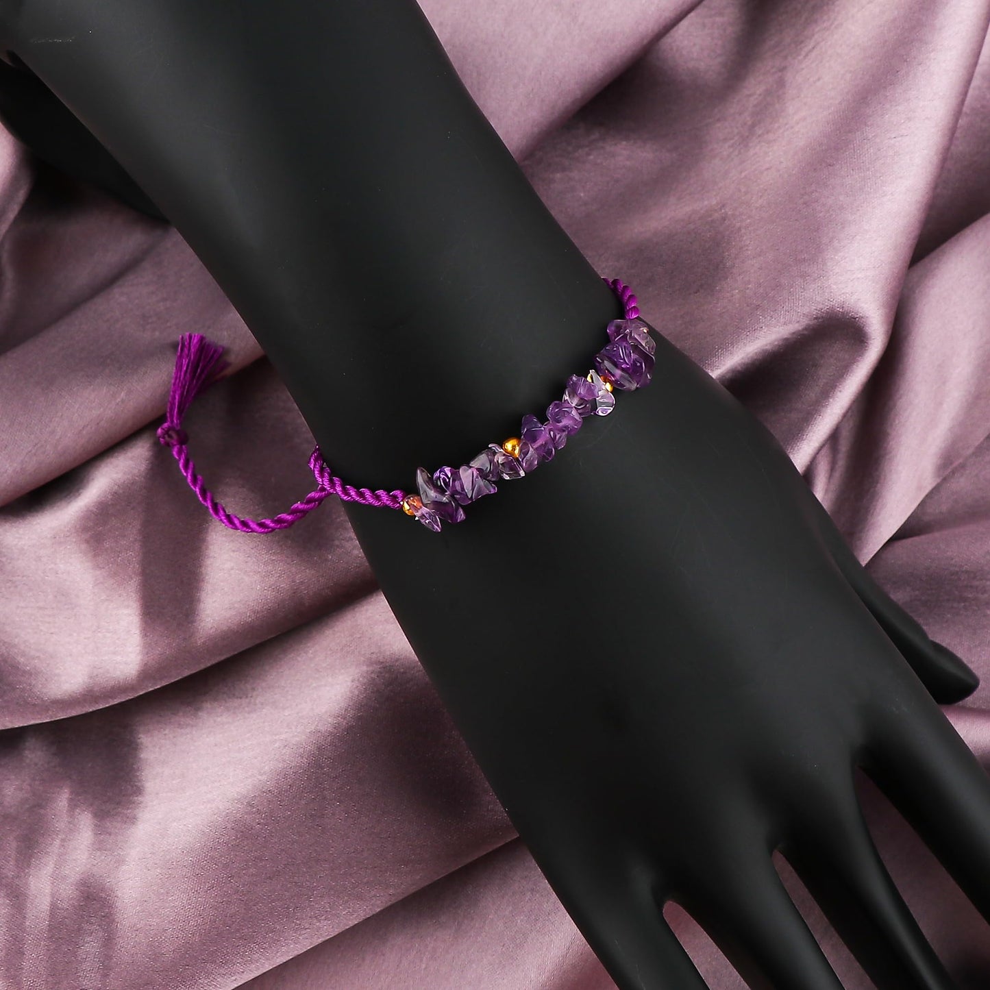 GEMSYMPHONY Amethyst Gemstone Chips Rope Bracelet – Adjustable Handmade Crystal Chip Bead Bracelet for Women & Men, Natural Stone Healing Jewelry, Boho Style, Unisex Spiritual Gift (Amethyst)