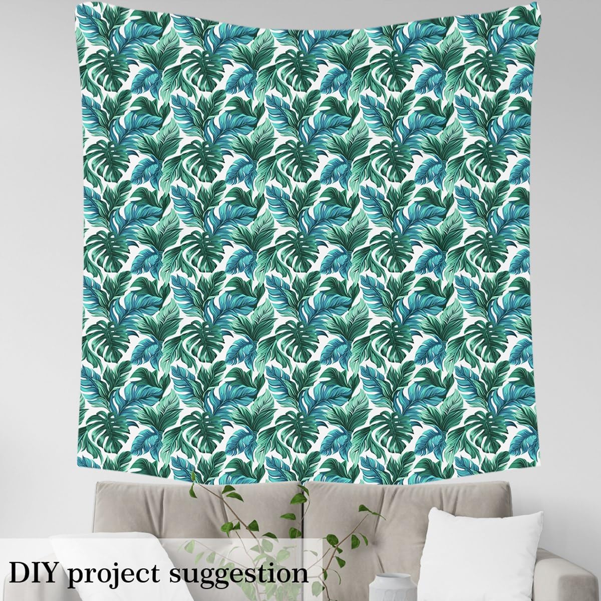 Blue Green Palm Leaves Fabric by The Yard Botanical Jungle Leaves No Stretch Sewing Fabrics Natural Tropical Plants Leaf Soft Flannel Polyester Fabric for Home DIY Projects 1 Yard Pre-Cut,36"x59"