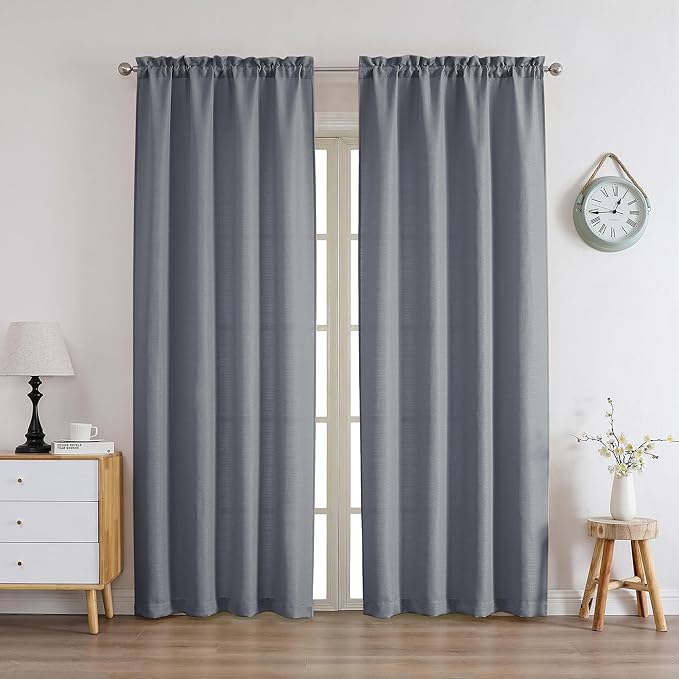 Chyhomenyc Dark Grey Curtains 78 Inch Length 2 Panels Set, Faux Linen Textured Light Filtering Soft Airy Farmhouse Curtain Drapes for Living Room Bedroom, 40Wx78L