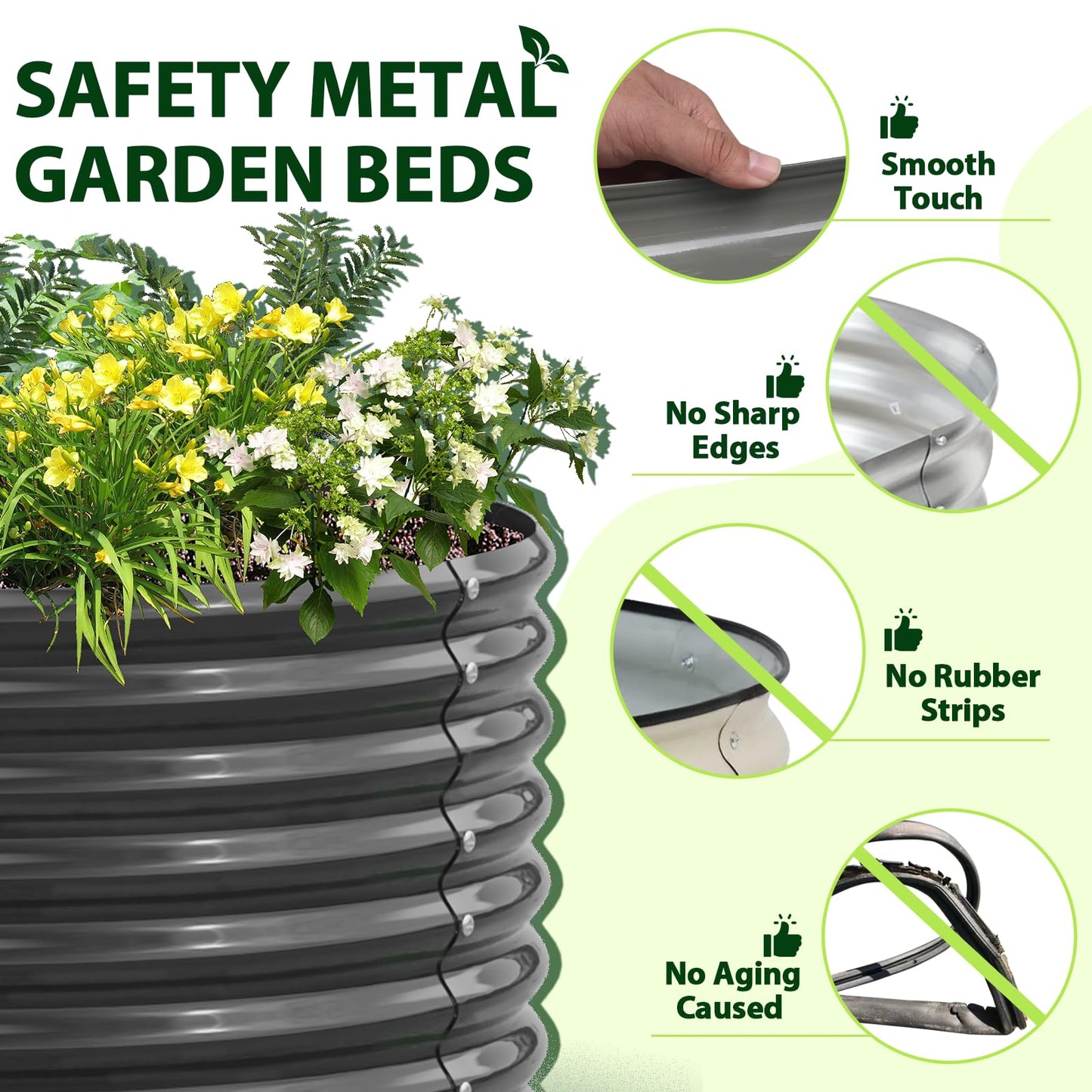 A ANLEOLIFE 8x4x2ft Galvanized Raised Garden Bed Kit, Oval Metal Deep Root Planters for Outdoor Plants Vegetables Flowers Herb, Large Bottomless, 478 Gallon Capacity- Quartz Grey