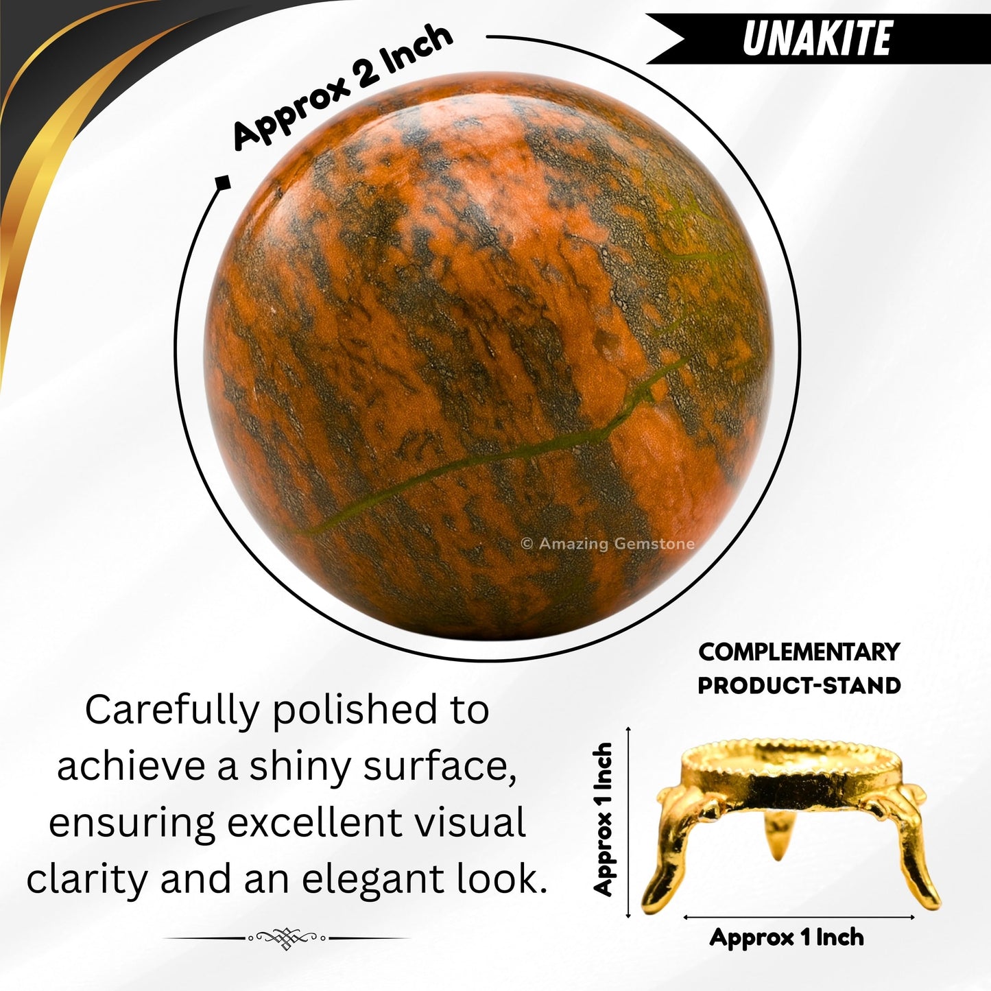 Amazing Gemstone Unakite Crystal Ball with Stand - 2 Inches Crystal Sphere Meditation Balls for Witchcraft and Decorative Balls
