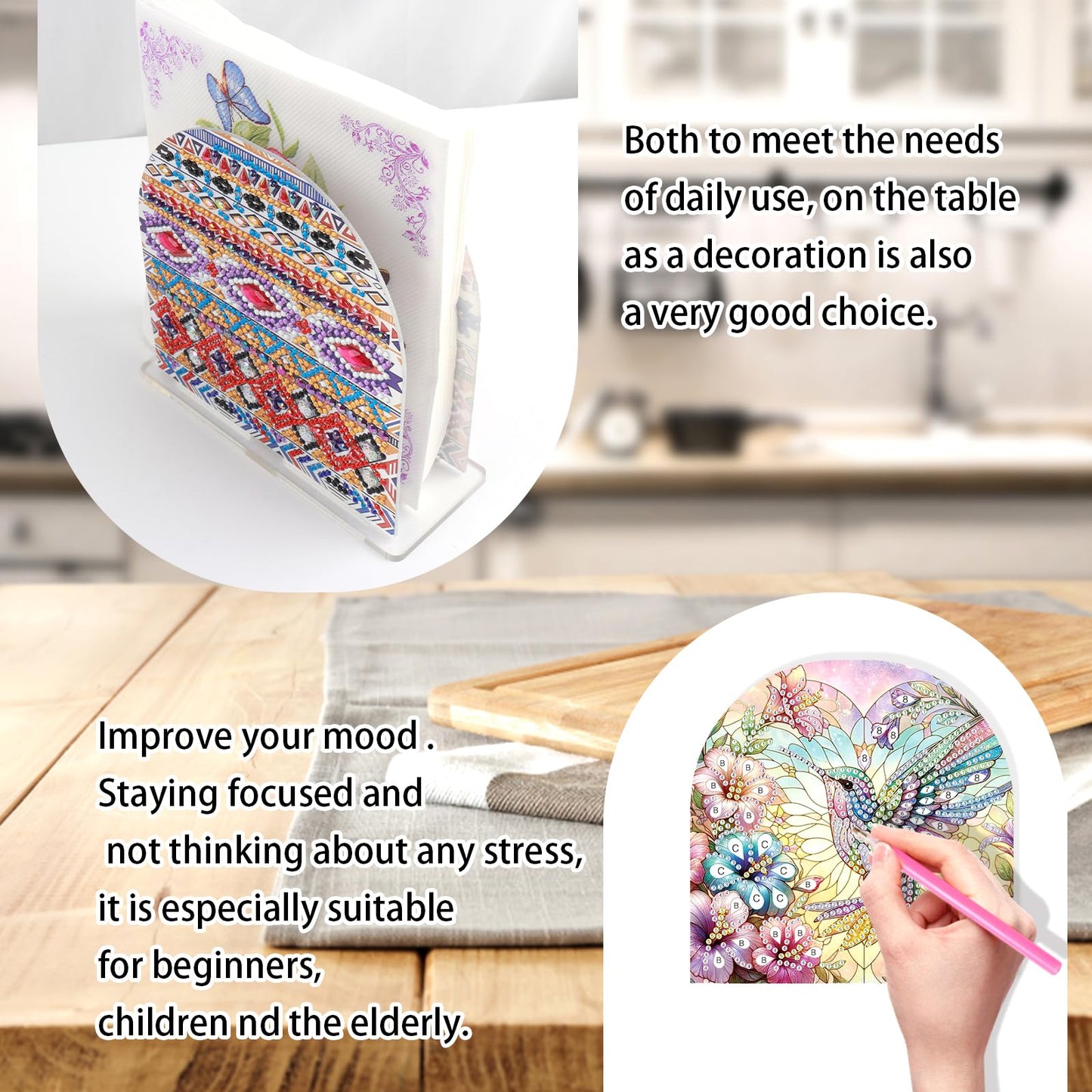 JZHYOAN Parrot Diamond Art Napkin Holder, Kitchen Napkin Holder with Upright Storage, DIY Diamond Art Decorative Dispenser for Kitchen, Bathroom, Dining for Desktop Holder Organizer
