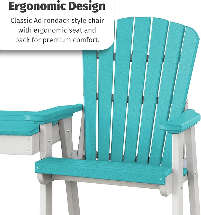 DutchCrafters Slat Fan Back Double Poly Adirondack Patio Chairs with Center Table (White & Weatherwood)
