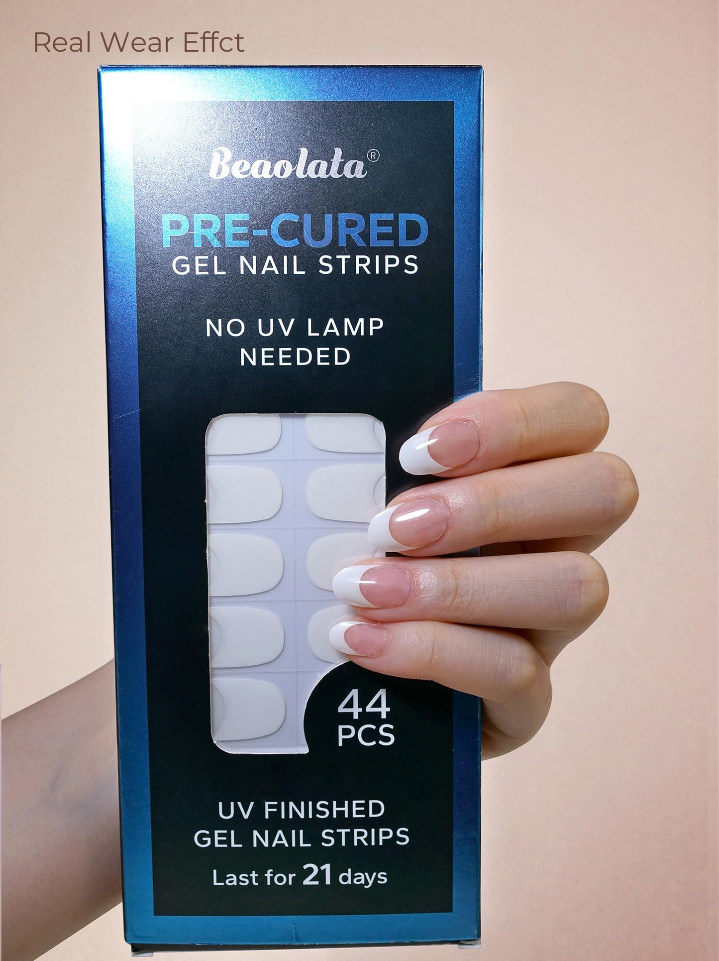 Beaolata Real Gel Nail Strips (No UV Light Needed) - 44Pcs Salon Quality Nail Stickers - Long Lasting Polish Wraps for Women, Easy Apply & Remove (Dawn White)