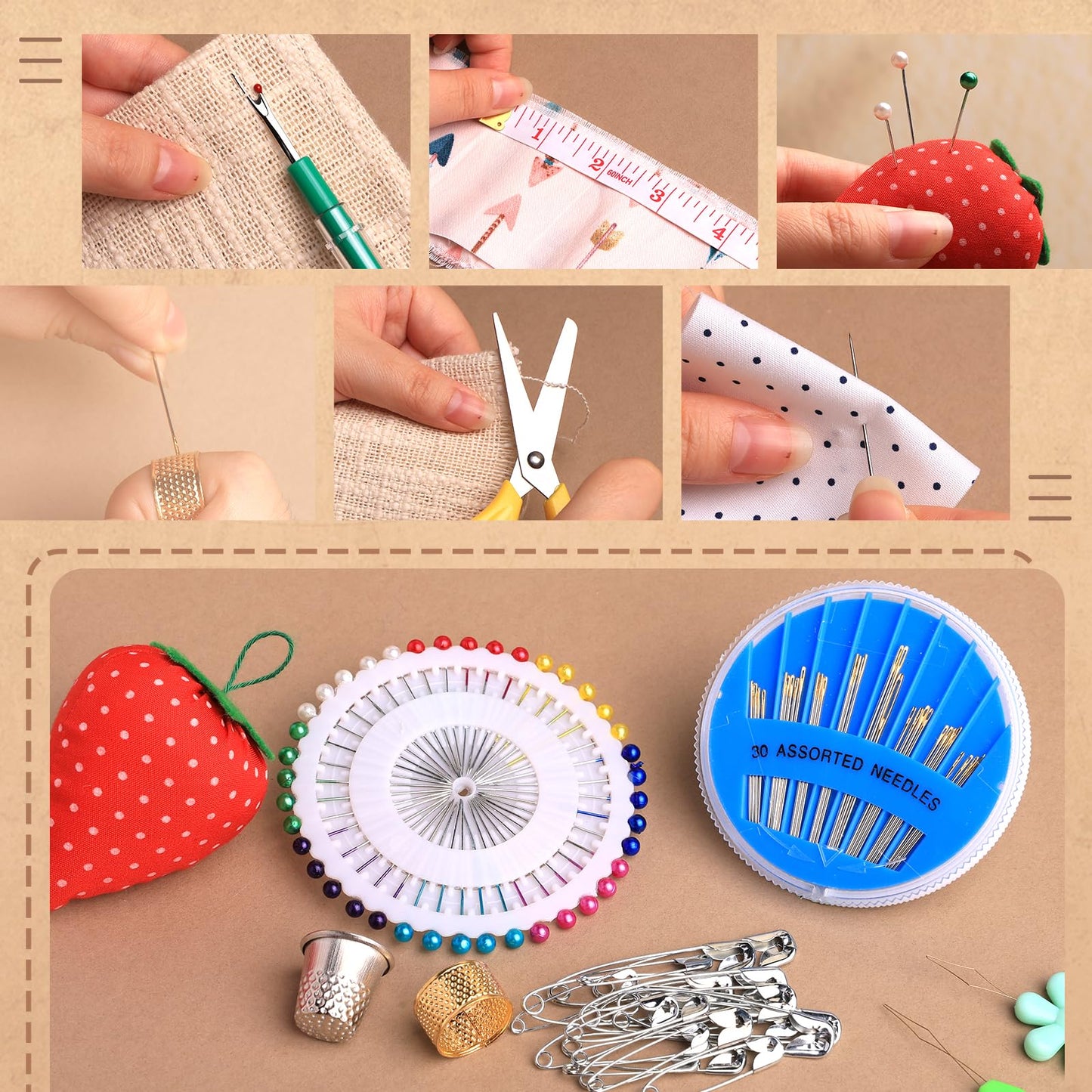 Basic Sewing Kit 196 Pcs Sewing Accessories and Supplies Sewing Repair Kits Hand Sewing Kit with StitchingThread Needle Pin Cushion Button for Travel, Camping, Home DIY