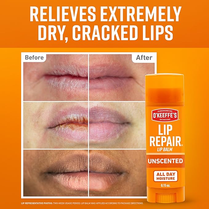 O'Keeffe's Lip Repair Unscented Lip Balm for Dry, Cracked Lips - Stick (6 Pack) - Moisturizer for Very Dry Lips