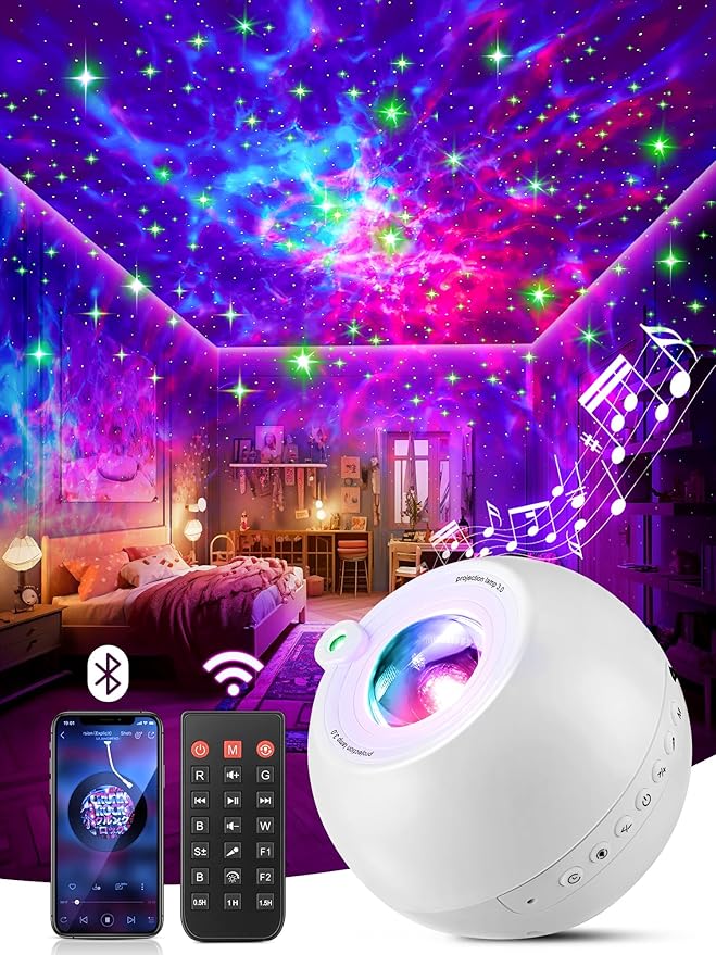 One Fire Galaxy Projector 360 Modes+15 White Noise+Bluetooth Star Projector Valentines Day Gifts Decorations Birthday Gifts Night Light Lava Lamp Teen Girl Gift for Teen Boy Gift Room Decor Led Lights