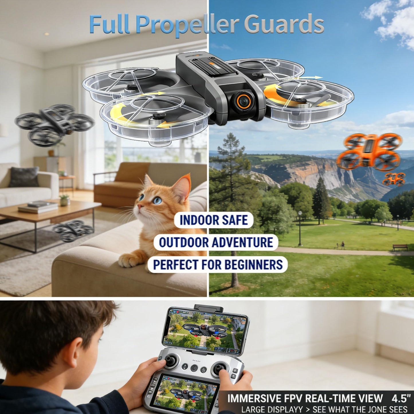 Hnvuxs Drone With Camera For Adults - 4.5” Fhd Screen Remote Control, 2k Dual Camera, 40 Min Flight, Brushless Motor, Obstacle Avoidance, Auto Hover,Follow Me, One Key Takeoff/Landing, 360° Flip, Includes 2 Batteries, Perfect Mini Drone For Kids And Begin