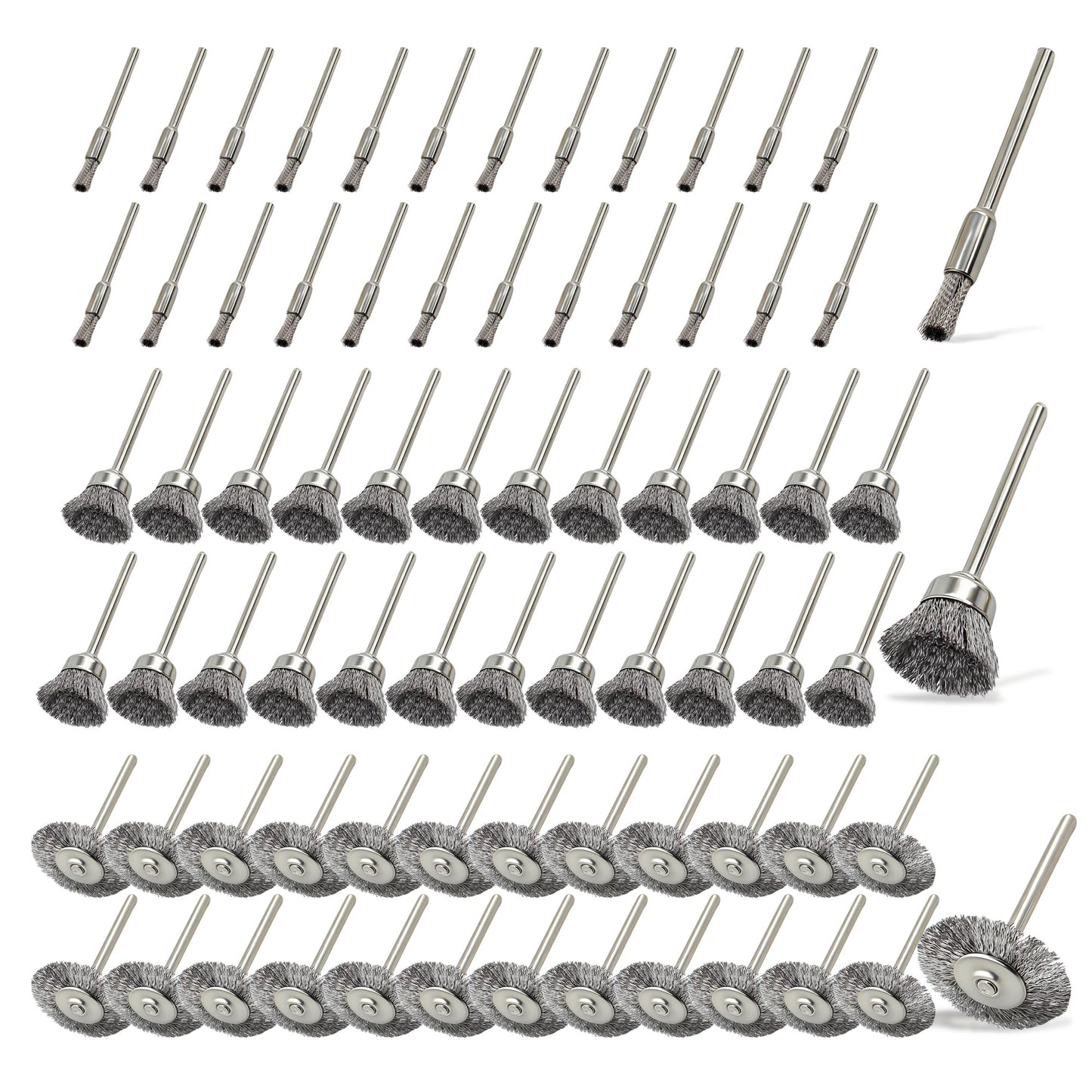 75PC Wire Brushes for Drill Set Steel Wire Wheels Pen Brush Bowl-shape Brushes for Rotary Tools Rust Paint Removal Grinding Sanding Polishing 1/8" handle
