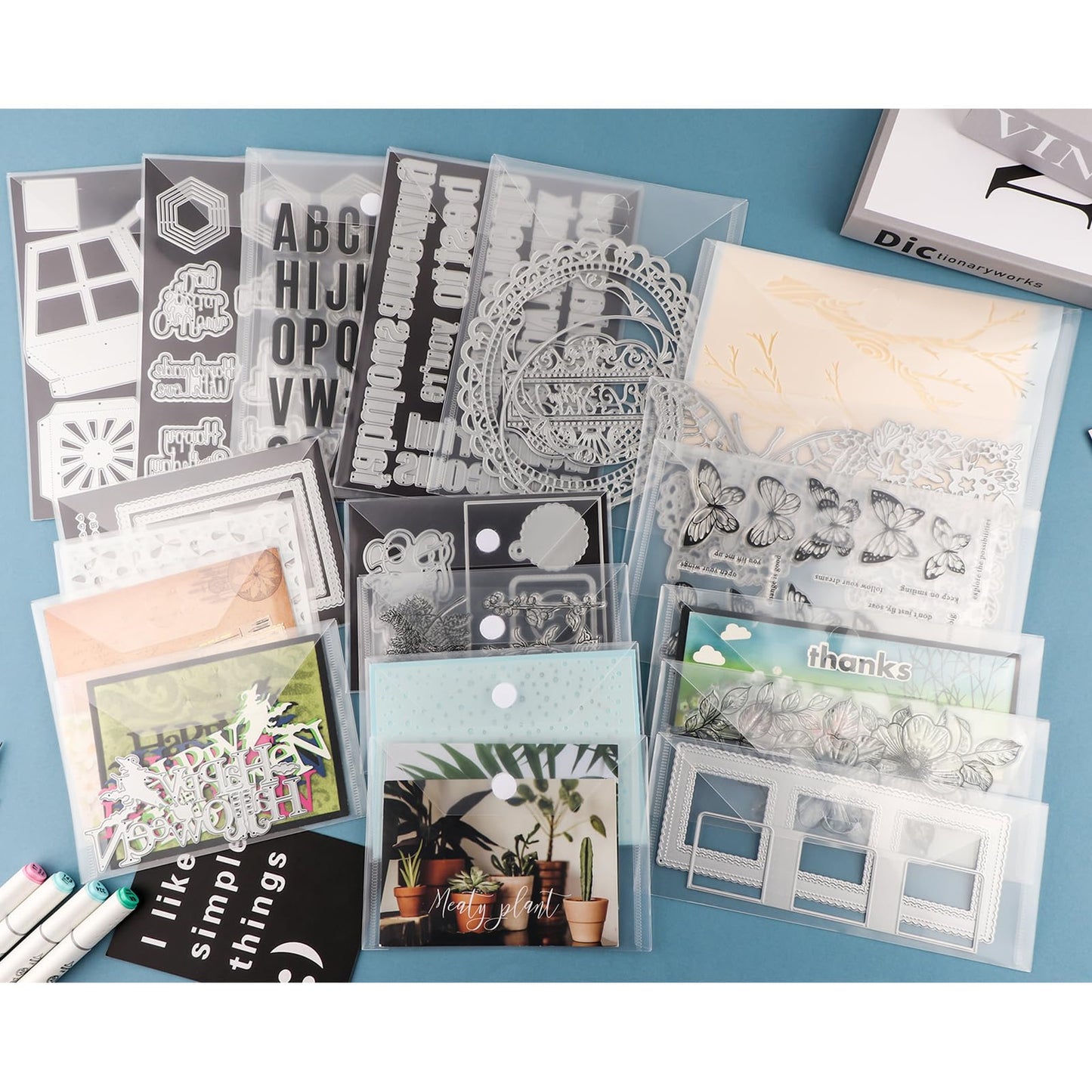 Briartw 50 Pack Storage Envelopes,Clear 7x9.4" Resealable Plastic Envelopes Pockets for Cutting Dies Stencil Crafts Organizer Holder,Storage Bag for Clear Stamp,Die Cuts,Scrapbook Paper,Photos