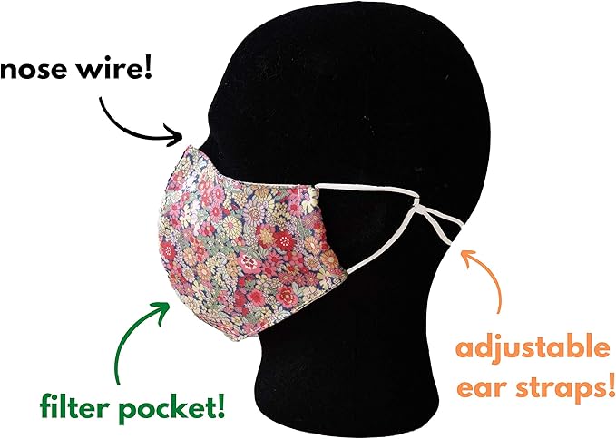 HOPE LOVE SHINE Face Mask Adjustable Filter Pocket Reusable Breathable Washable Cloth Mask Face Masks for Women Men - 3 Pack
