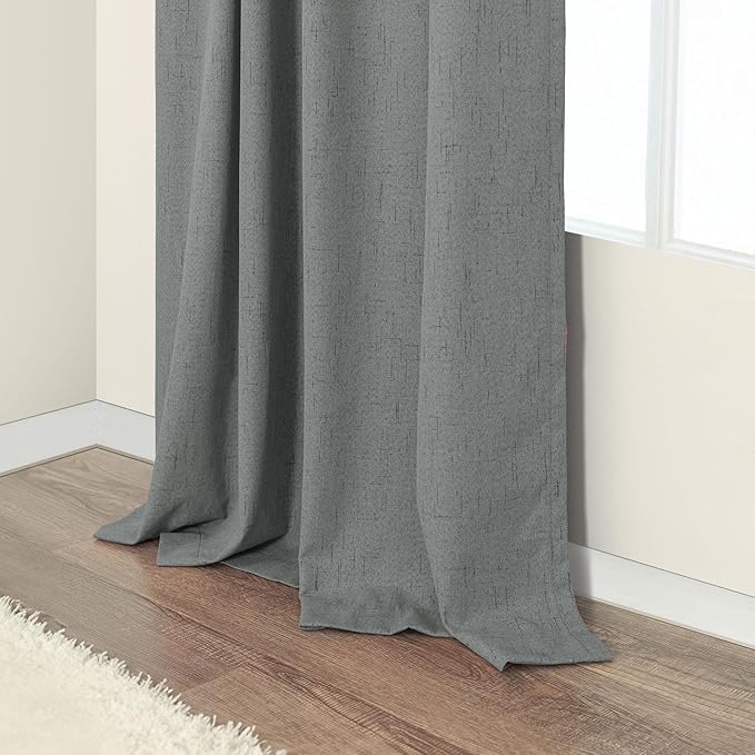 Office Curtains for Windows 102 Inches Long 2 Panel Set Blackout Back Tab Pleated Linen Textured Room Darkening Black Out Masculine Curtains for Boys Bedroom Man Cave 102 Length Slate Grey Dark Gray