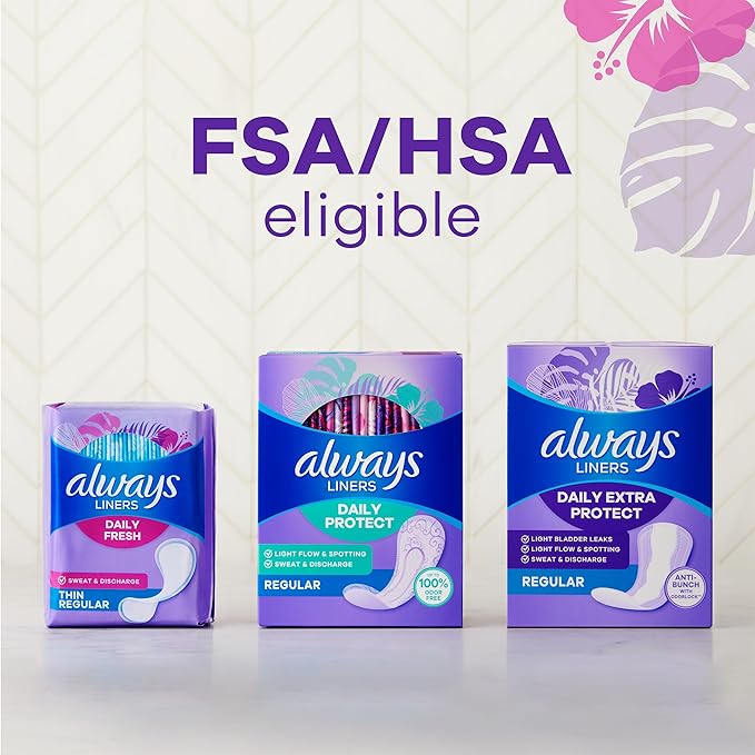 Always Daily Fresh Thin Liners, Regular Absorbency, Unscented Panty Liners, 216 Count (Packaging May Vary)