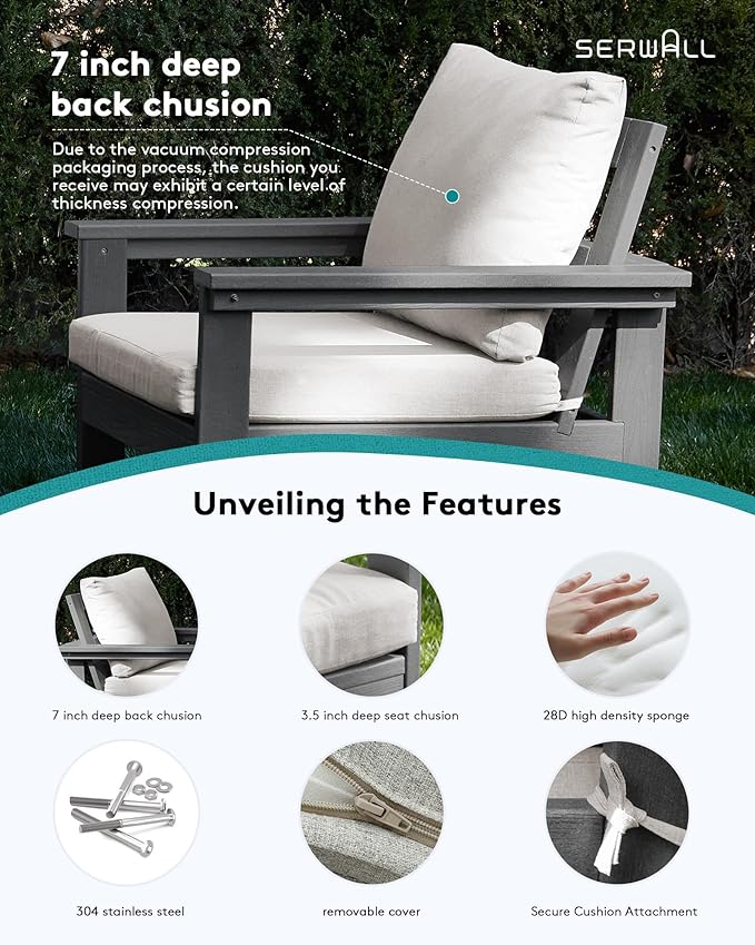 SERWALL Outdoor Sectional Sofa Set, 5-piece Outdoor Modula Couch Set with Ottoman, All Weather Patio Furniture Set with Chaise for Deck, Lawn, Gray Frame with Khaki Cushion