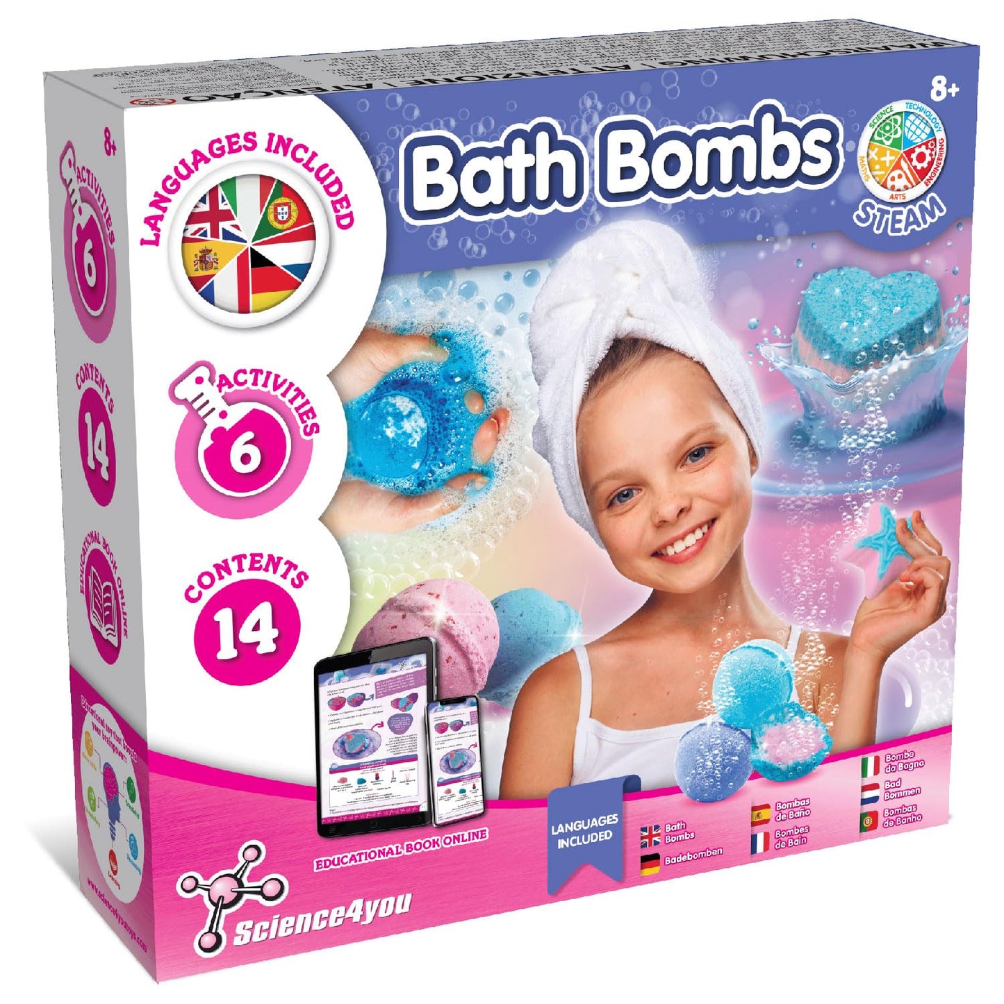 Science4you - Bath Bomb Making Kit for Kids +8 Years Old - Make Your Own Bath Bombs with 6 Science Experiments for Childrens - Educational Science Kits for Kids Age 8, Gift Set for Girls