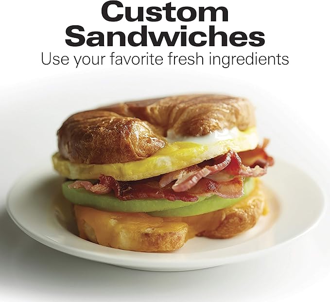 Hamilton Beach Breakfast Sandwich Maker with Egg Cooker Ring, Customize Ingredients, Perfect for English Muffins, Croissants, Mini Waffles, Perfect White Elephant Gifts, Red (25476)