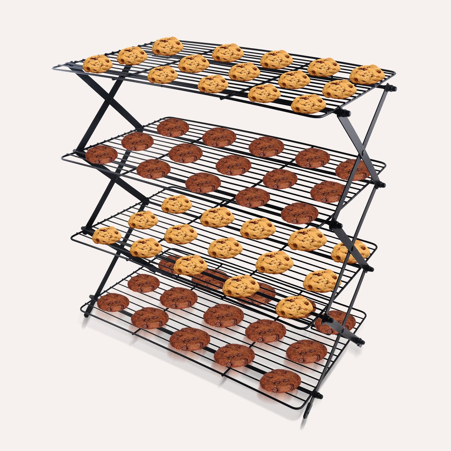 4-Tier Collapsible Cooling Rack For Baking - Expandable & Foldable Cookie Cooling Wire Rack - Baking Rack - Foldable Cooling Rack For Baking Supplies - Premium Quality & Sturdy Legs