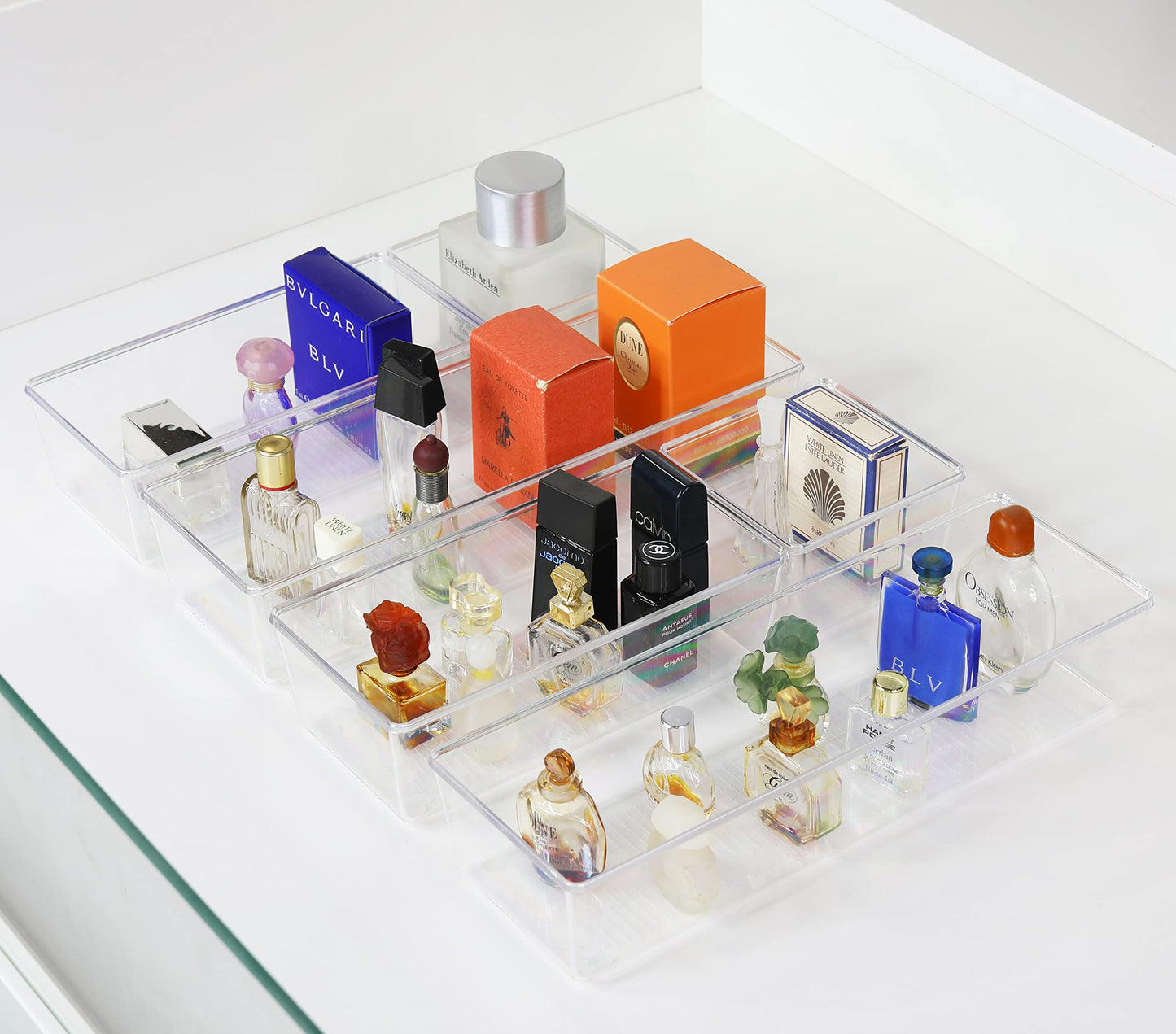 Simple Houseware Clear Drawer Organizer for Office Bin Desk Storage, Assorted Size, 6 Packs