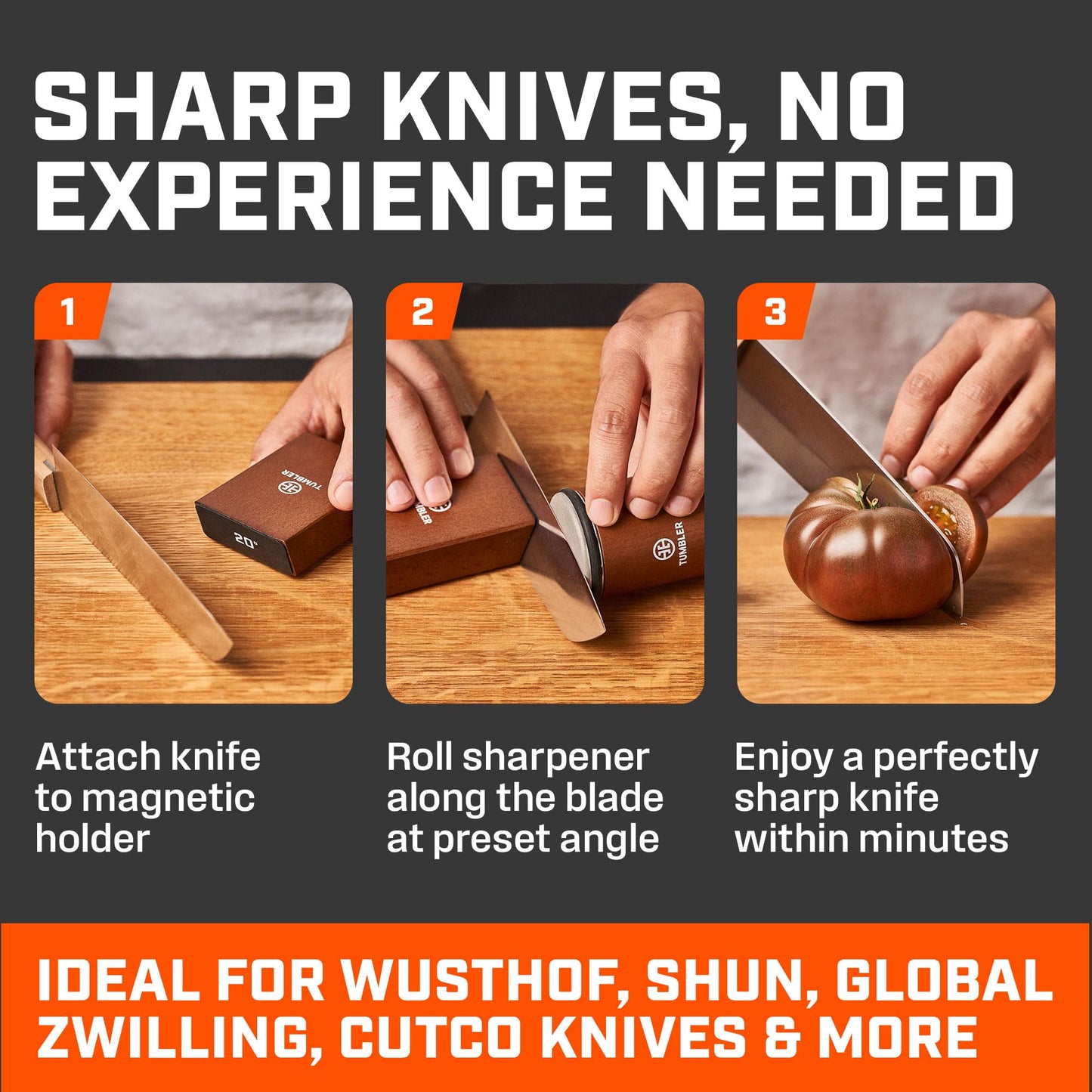The Original Tumbler Rolling Knife Sharpener™ - Knife Sharpening Made Easy - Knife Sharpener Tool for Kitchen, Outdoor & Utility Knives - 15 & 20° Angles - Ultimate Gift for Father's Day