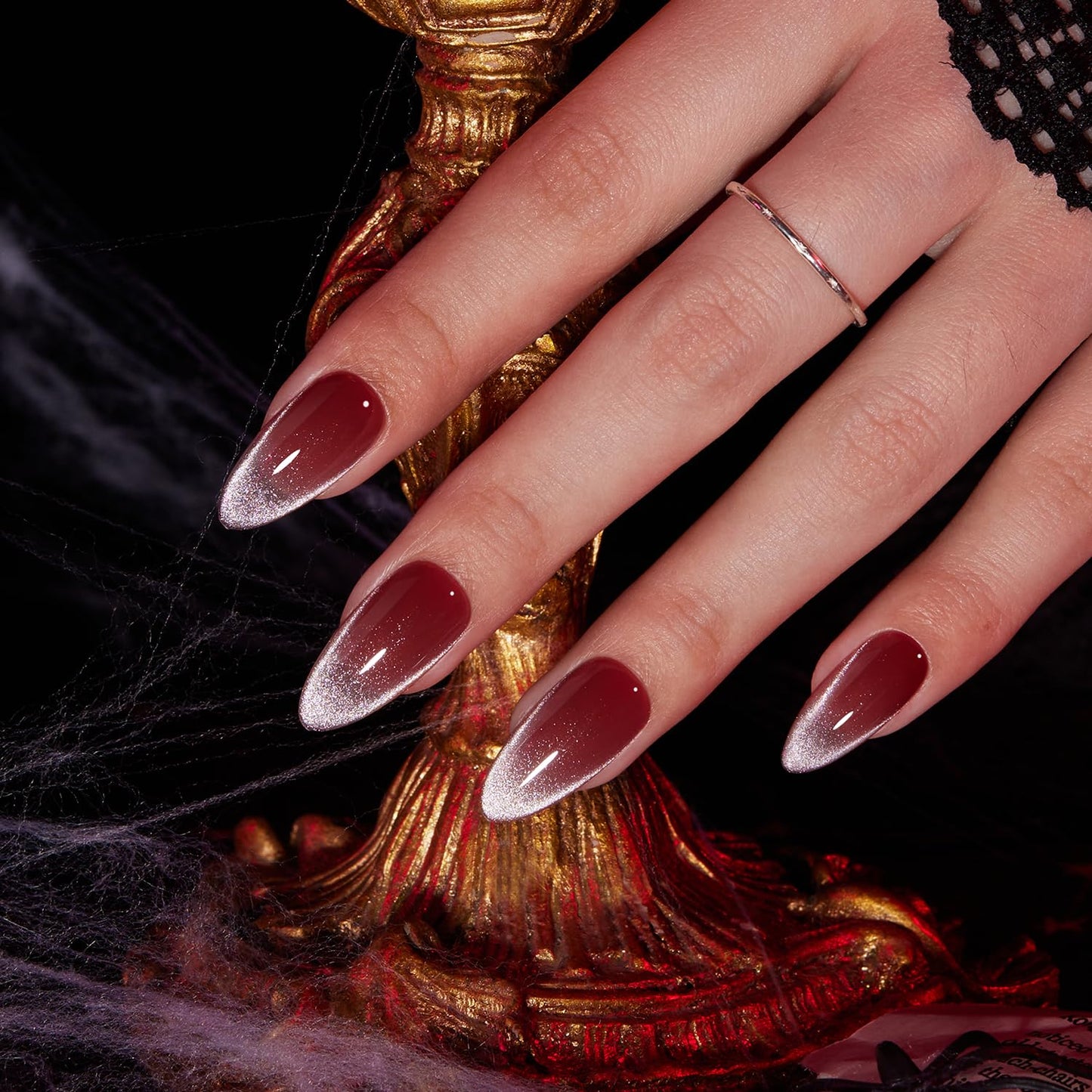 Vsalon Press on Nails - Halloween Nails Almond Medium Fake Nails for Party, Reusable Soft Gel Glue on Nails - 32PCS
