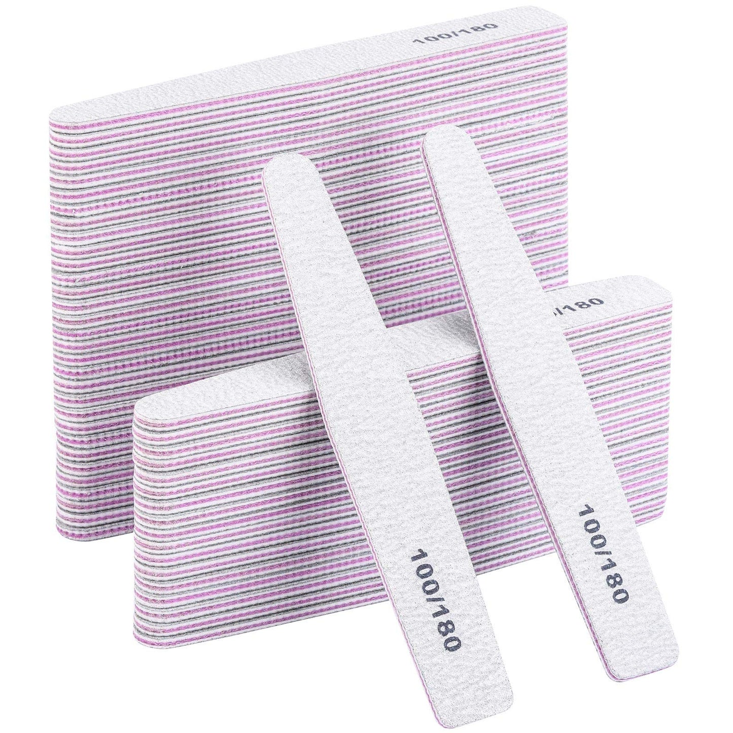 BTYMS 50 Count 100/180 Grit Nail Files for Acrylic Nails, Double Sided Emery Boards Reusable Nail Buffing Files