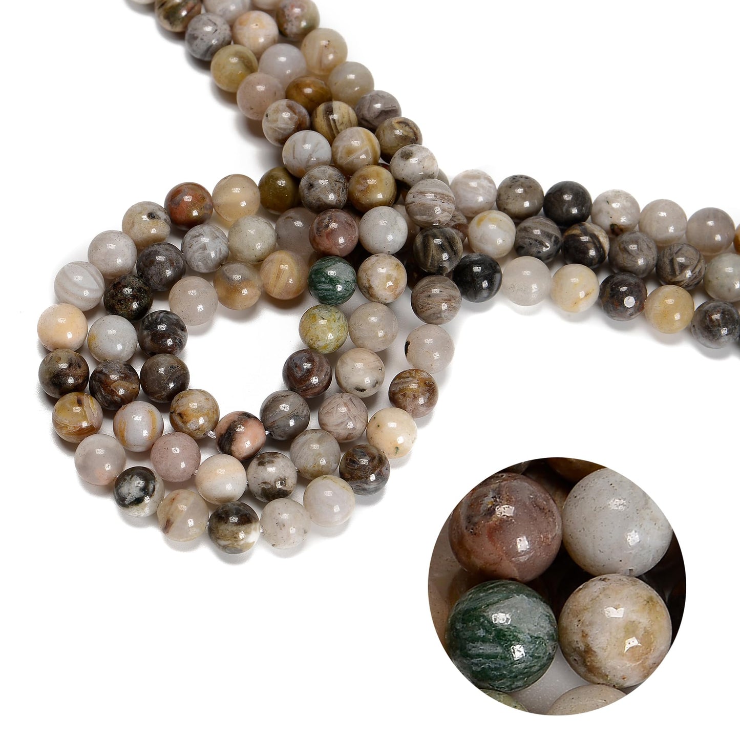 65Pcs 6mm Tree Agate Natural Round Loose Real Stone Beads Gemstone Genuine for DIY Hand Made Craft Jewelry Bracelet Earring Necklace String Making Energy Healing Power