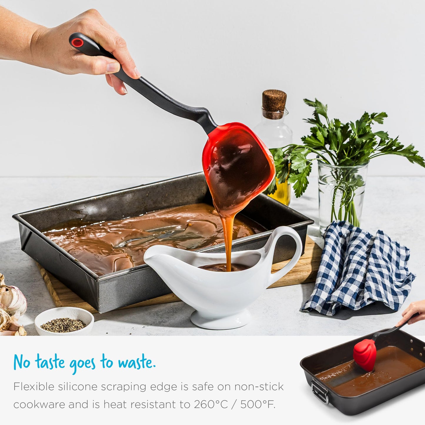 Dreamfarm Fladle Fold-Flat, Space-Saving Serving & Cooking Ladle Measures up to 1/2 Cup with Silicone Scraping Squeegee-Tip - 12" Red