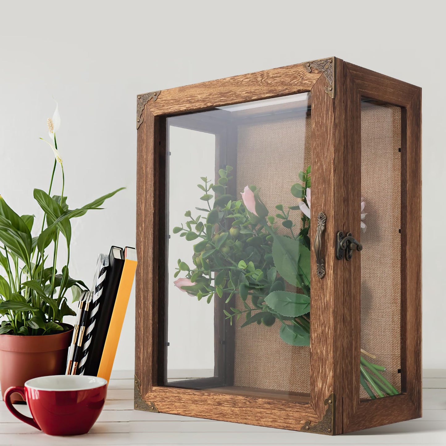 Shadow Box Display Case 11x14 Deep with Glass on 4 Sides, 6.2in Depth Wall Mounted Memory Box for Keepsakes, Wooden Display Case for Graduation Cap, Jersey, Wedding, Medals – Rustic Shadowbox Frame