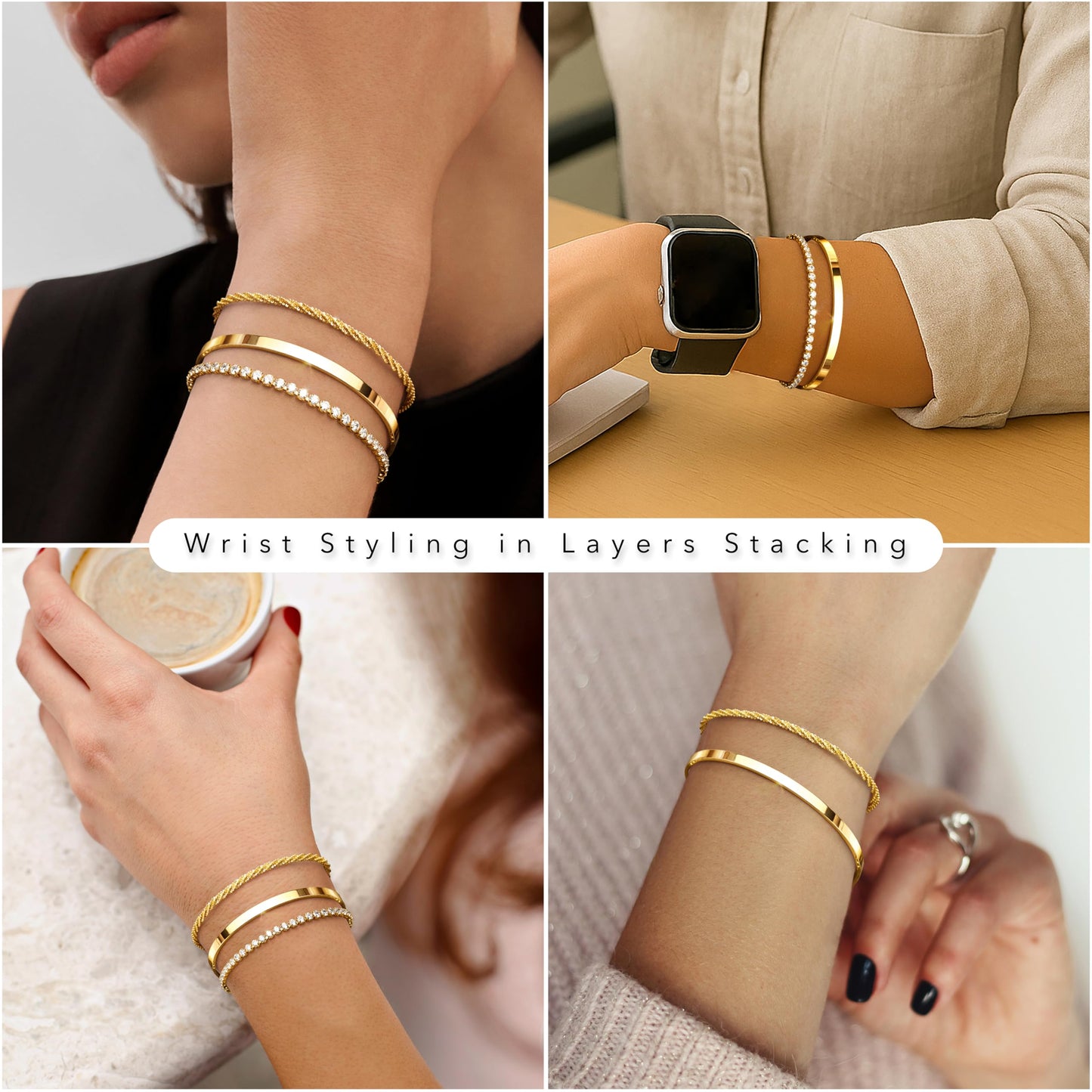 Gold Plated Tennis Bracelets Stack for Women, Bangle Link Chain Bracelets Set, Trendy Fashion Jewelry Gifts Adjustable