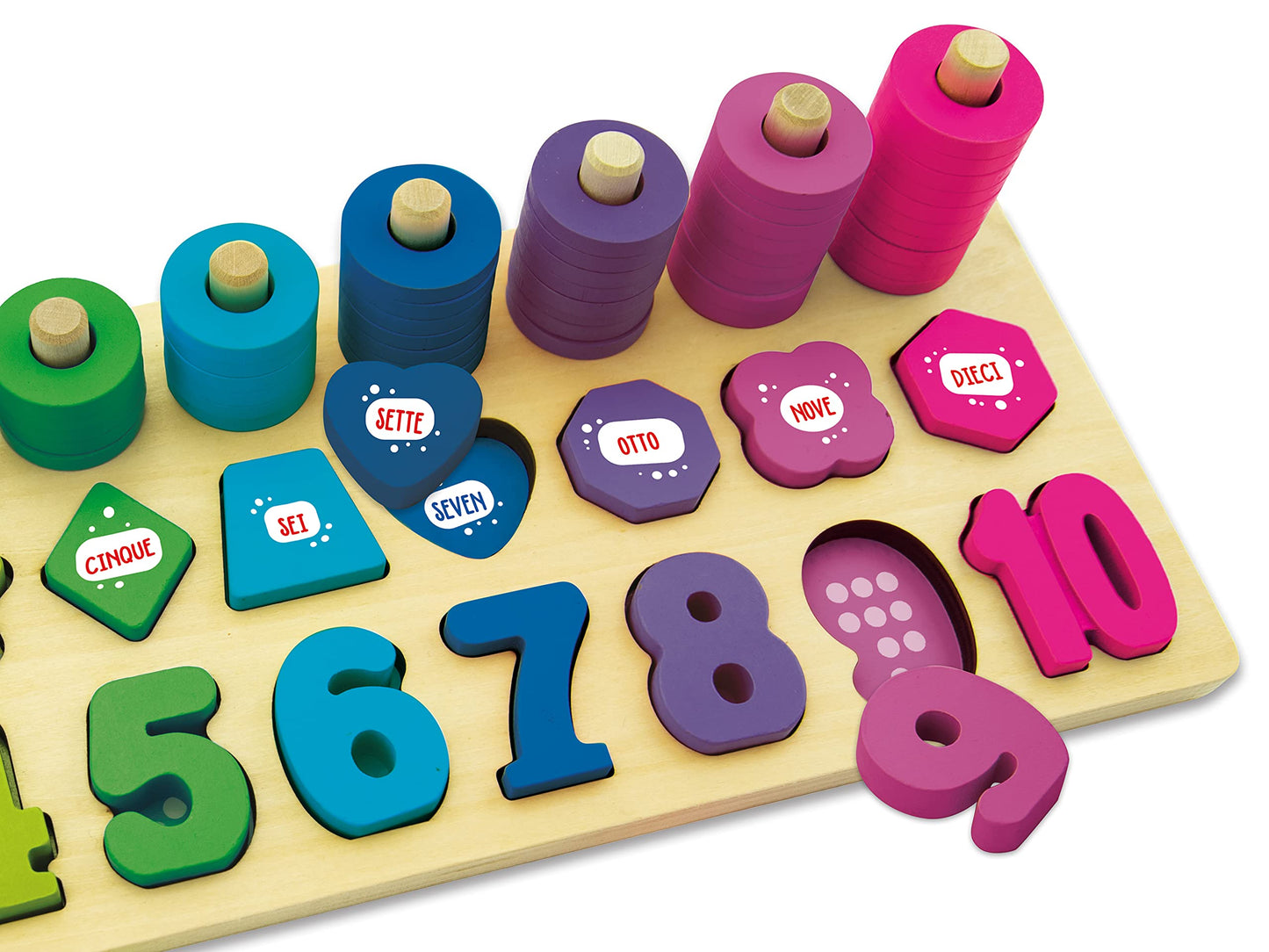 Teorema Giocattoli 40559 Wooden Stackable Learning Numbers Set, Multi-Colour