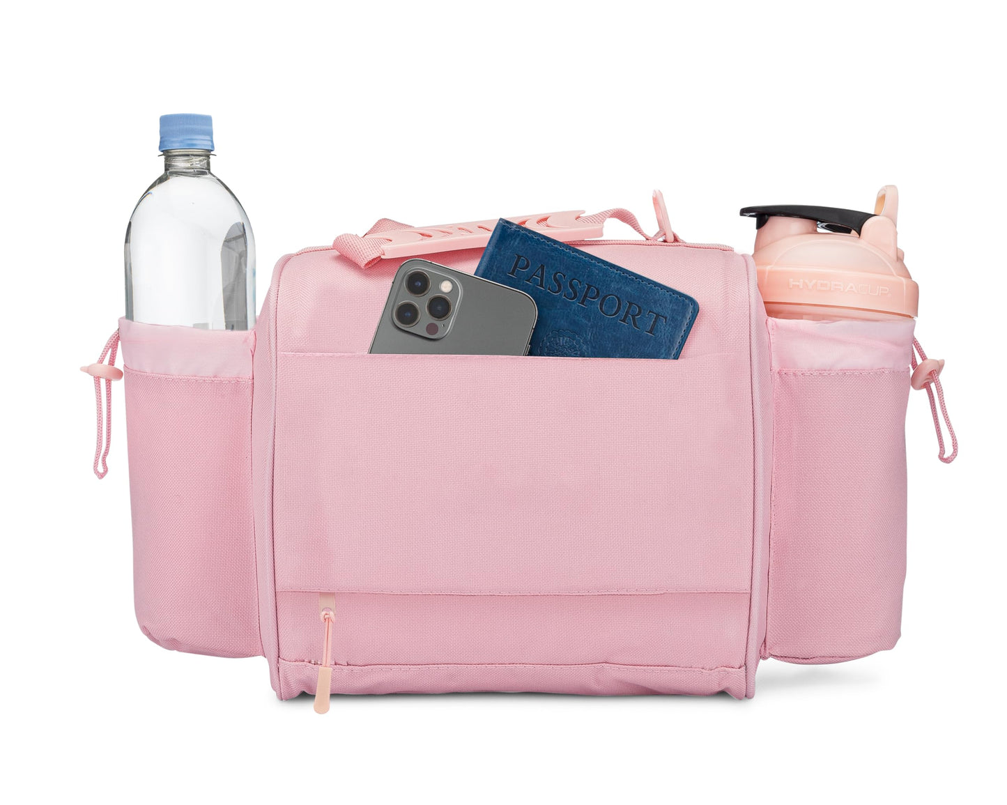 Hydra Cup Meal Prep Bag, Lunch Bag with Containers Included, Insulated Lunch Box with Containers, Meal Prep Lunch Bag with Shaker Bottle, Ice Packs, Cup Holder & Trolley Sleeve (Pink)