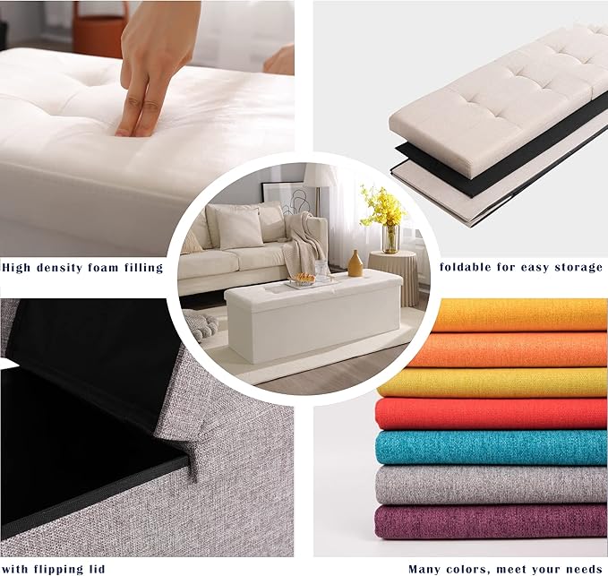 CUYOCA Storage Ottoman Bench Foldable Seat Footrest Shoe Bench End of Bed Storage with Flipping Lid, 75L Storage Space, 30 inches Linen Fabric Dark Grey