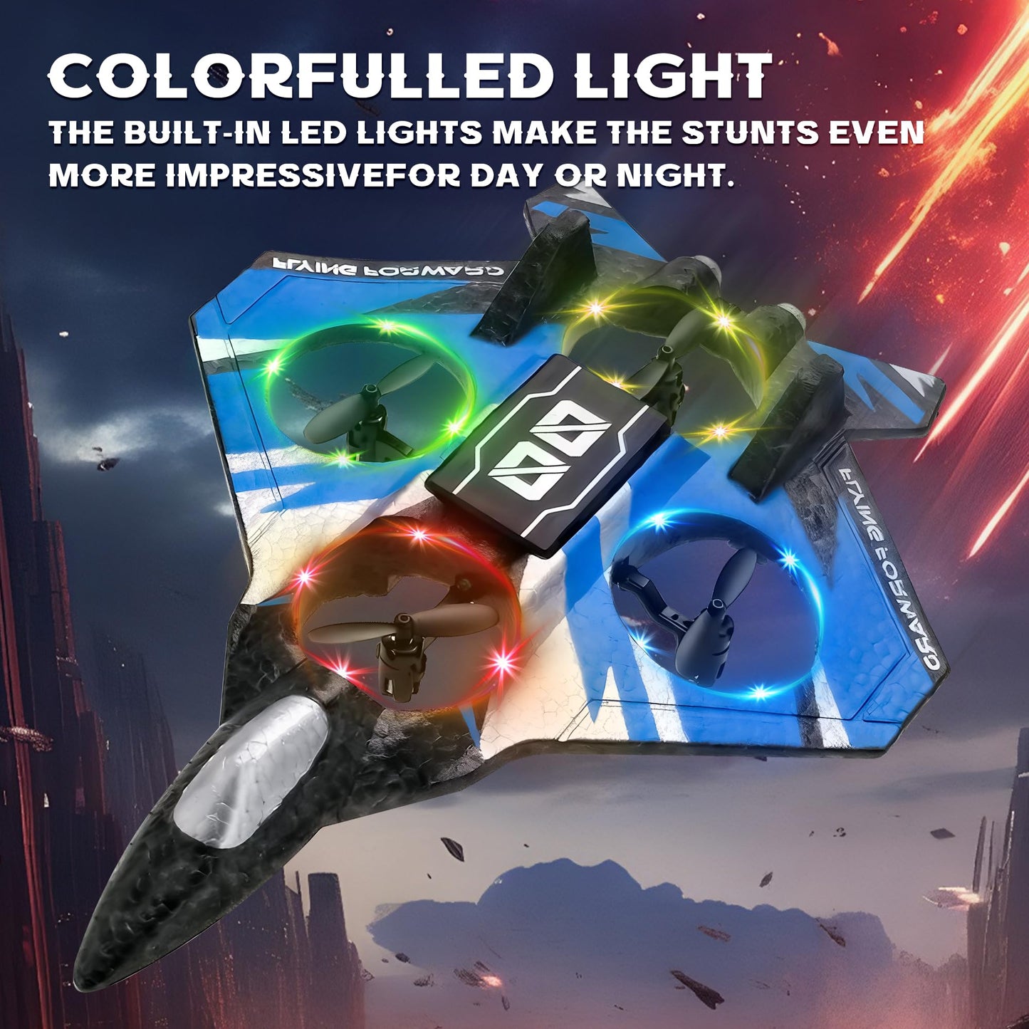 LEFEI Remote Control Airplane Drone with Light for Kids Adults,360° Flip Fighter Jet Helicopter Toys,Stunt Roll Planes Gifts for 6+ Boys (Blue)