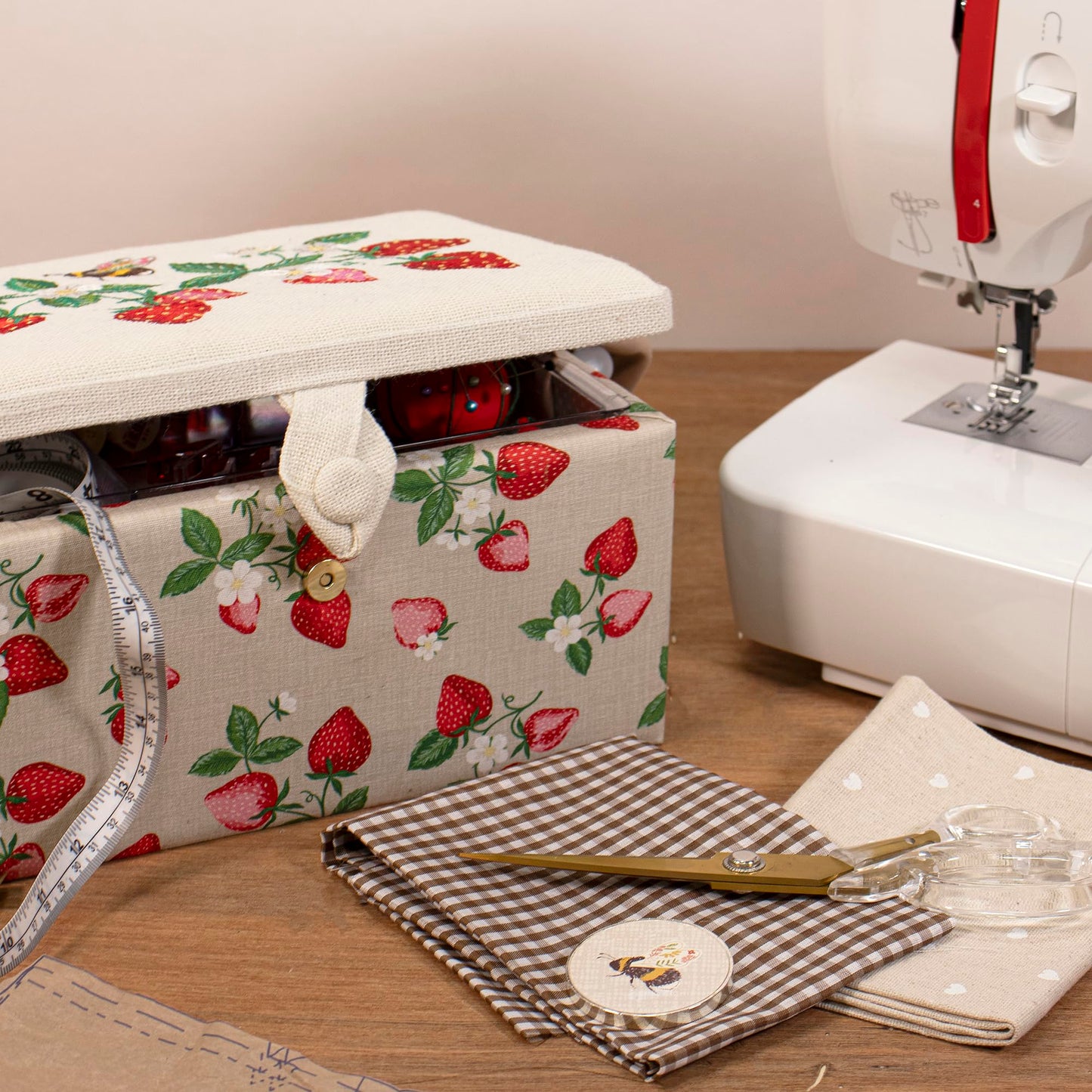 Hobby Gift Medium Sewing Box Craft Storage Box with Handle Internal Accessories Tray Pin Cushion and Pocket for Sewing Knitting and Hobby Supplies