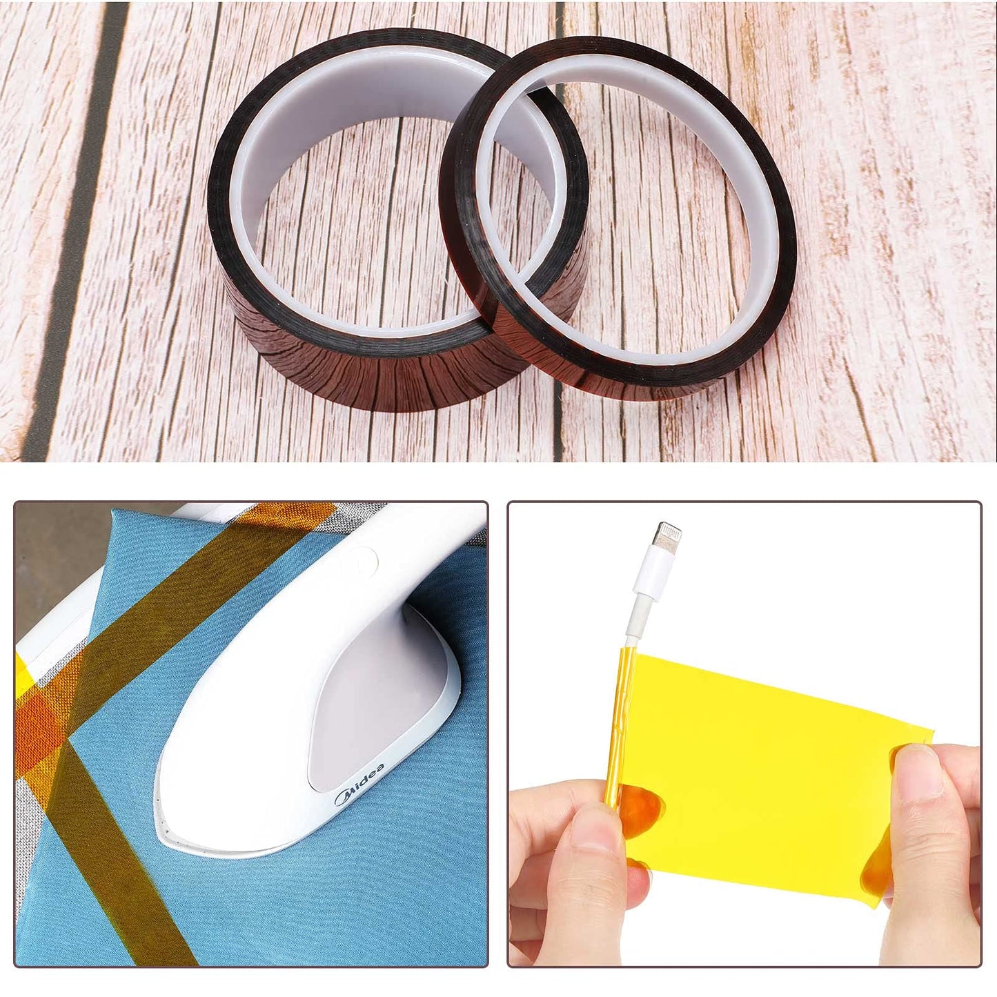 Outus 2 Rolls 30mm x 33m 50mm x 33m 108ft Heat Sublimation Tape High Temperature Transfer Tape Heat Resistant Polyimide for Electronics 3D Printers DIY Crafts (Dark Brown)