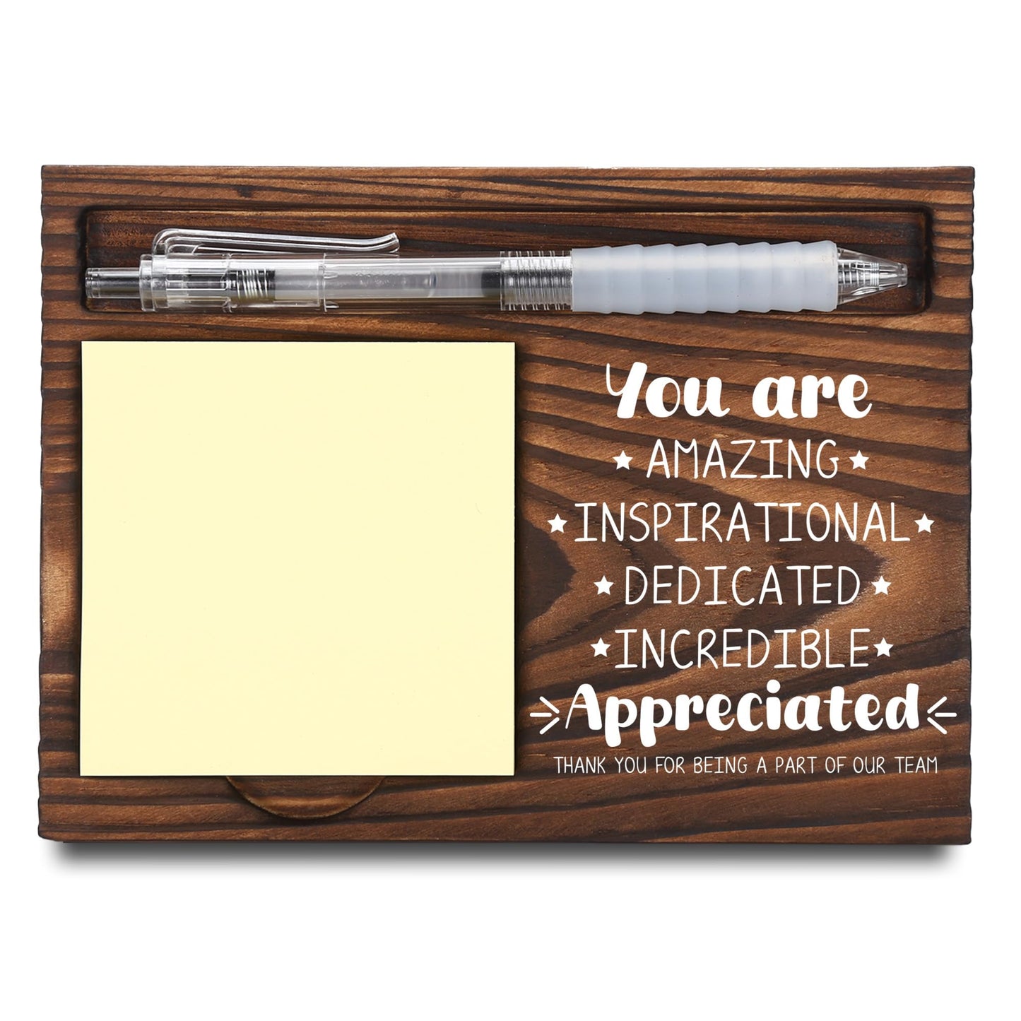Employee Appreciation Gifts, Thank You Gifts, Inspirational Gifts, Sticky Note Holder, Post-it Note Dispenser for Desk, Wooden Post-it Note & Pen Holder 6.5" x 4.7" - FTA104