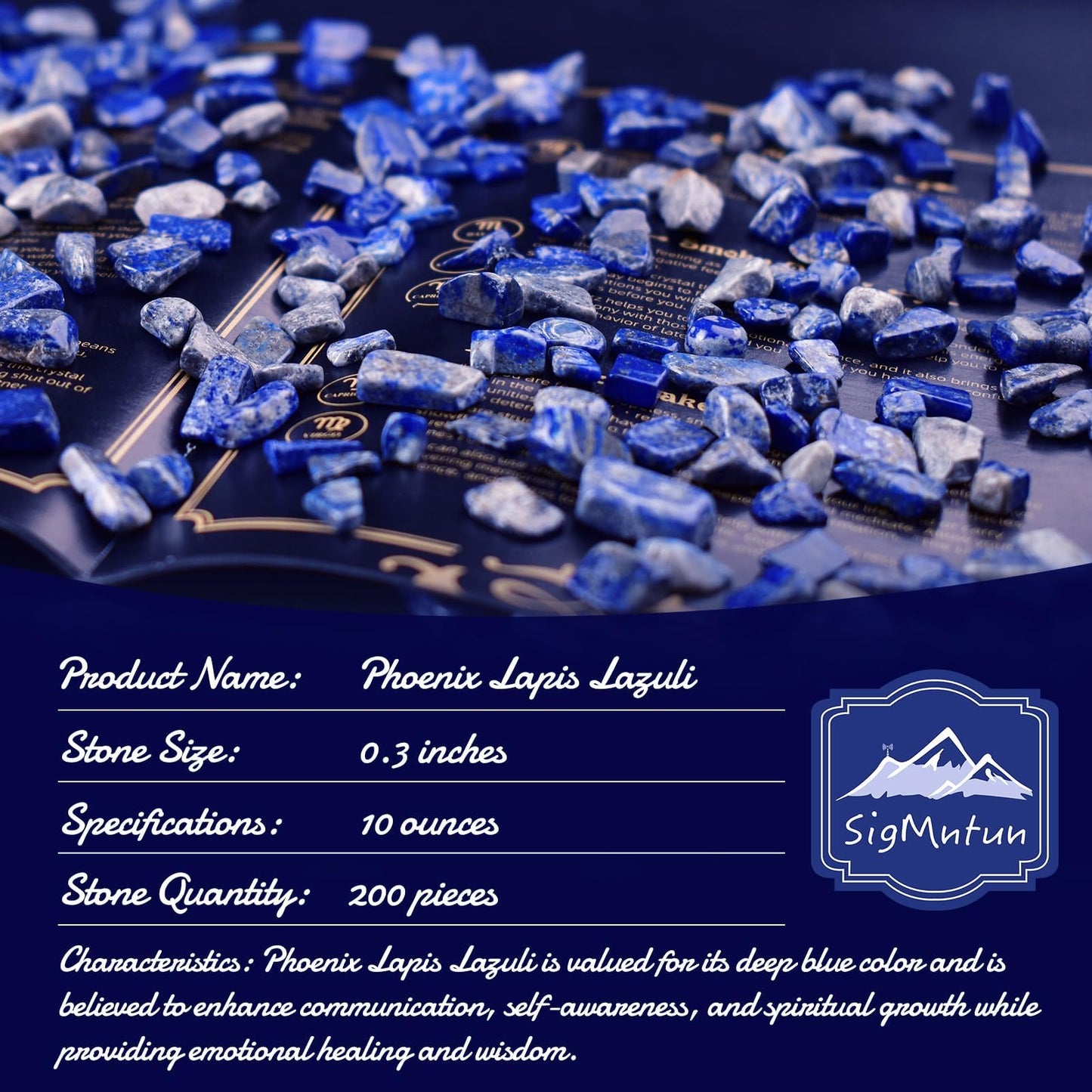 SigMntun Polished Lapis Lazuli Crystal Chips 200 Pcs - 0.3" 10 oz Small Tumbled Stone Chips Crushed Sea Glass Stones Healing Reiki Crystal Home Decoration Indoor Fountain