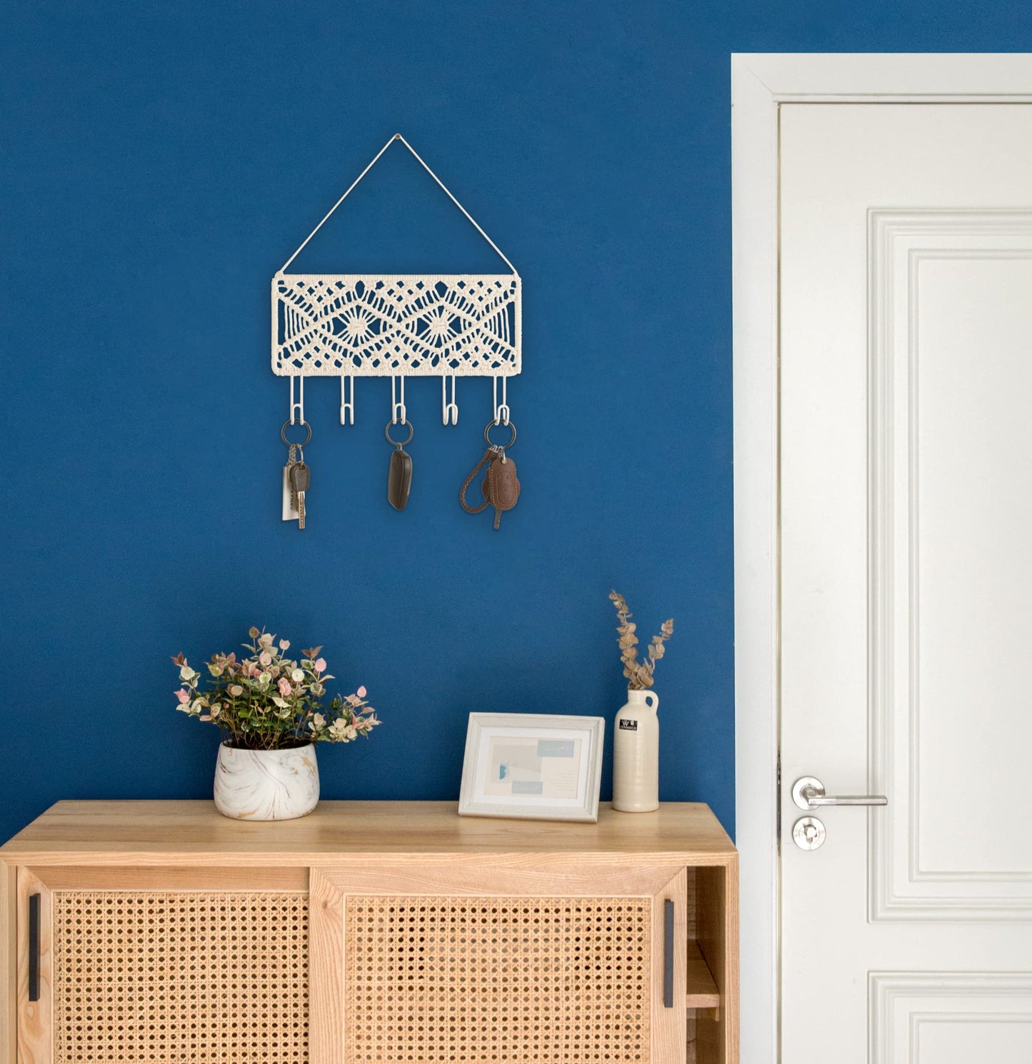 Mkono 3 Pack Macrame Baskets and Key Holder for Wall