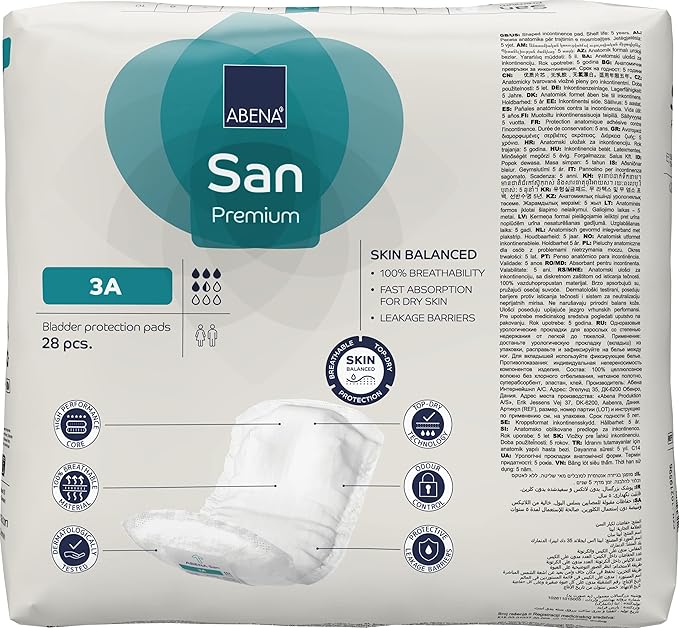 Abena San Premium Incontinence Pads, Light Absorbency, (Sizes 1 to 3A), Size 3A, (Pack of 14, 392 Count Total)