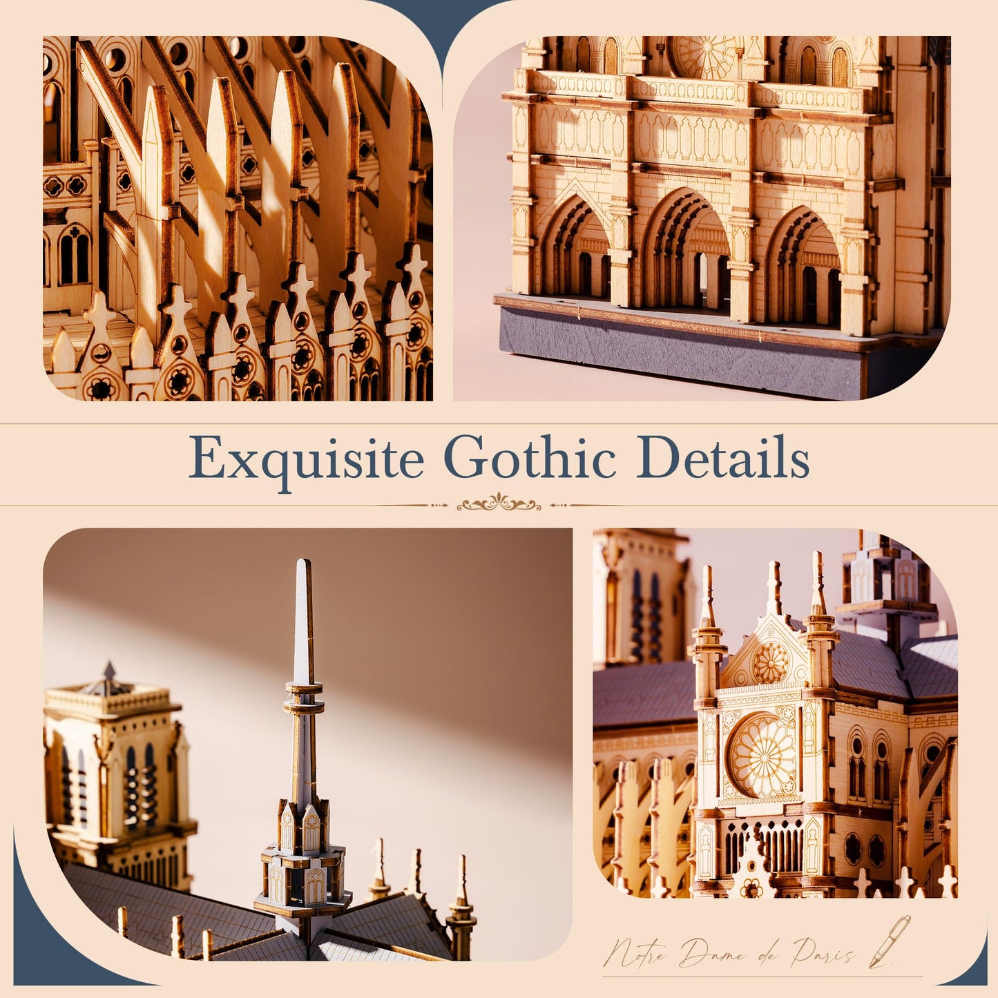 Rowood 3D Puzzles for Adults,Wooden Architecture DIY Model Kit Building Set for Adults, Notre-Dame de Paris Cathedral and Castle Collection,Birthday for Women Friends