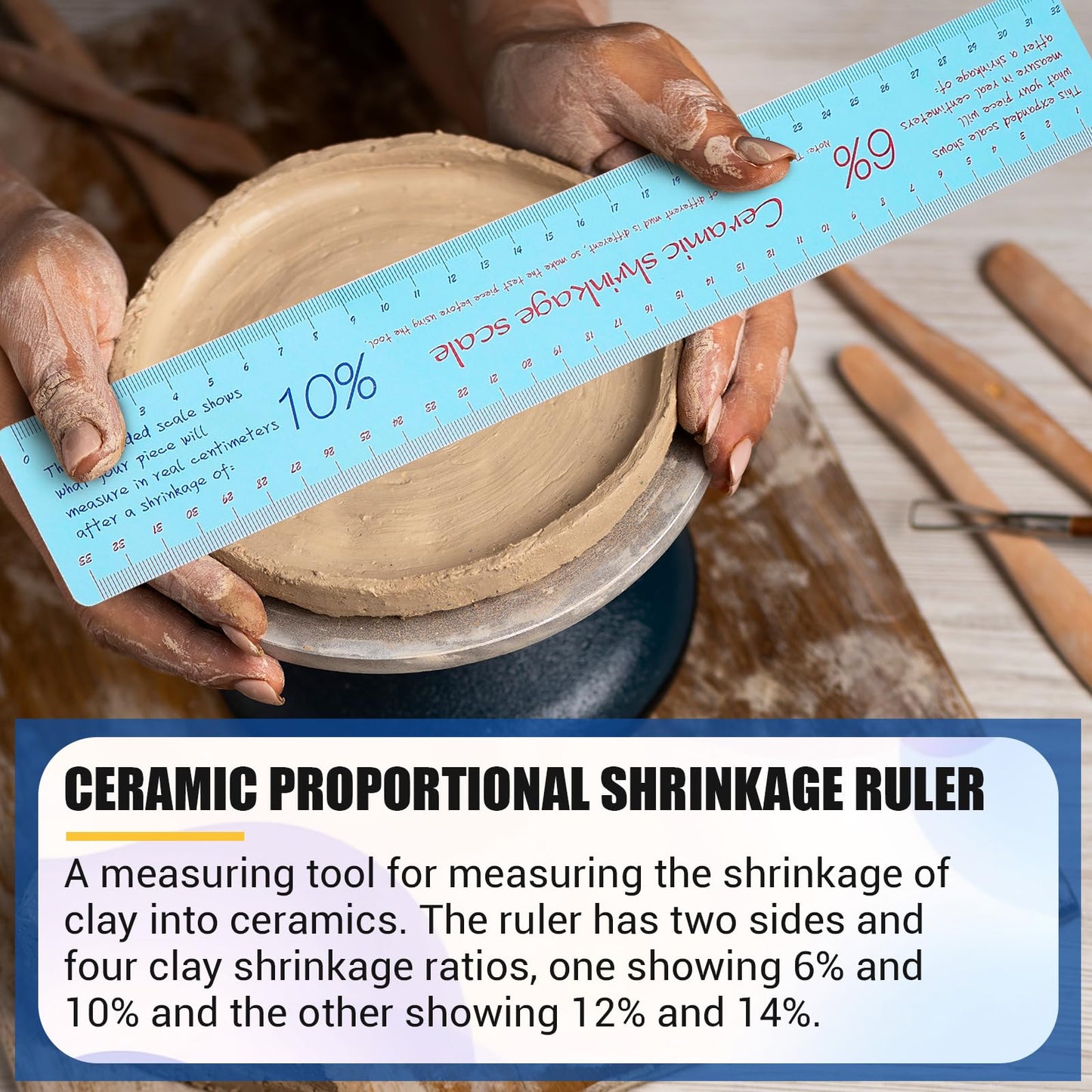 2PCS Clay Shrinkage Ruler Set - Dual Scale Measuring Tool for Pottery, Accurately Calculate Ceramic Shrinkage Before Firing for Potters, Sculptors Art Classes