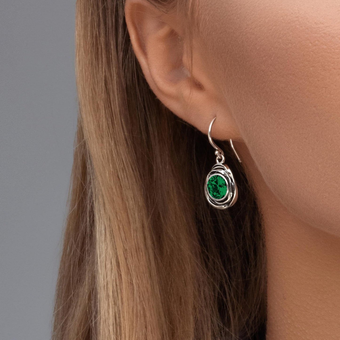 JEAN RACHEL JEWELRY 925 Sterling Silver Dangle Earrings for Women -Wire Wrap with Bezel Set Cubic Zirconia Vintage Design-Hypoallergenic Lead&Nickel Free Artisan Handcrafted Statement Earrings,Emerald