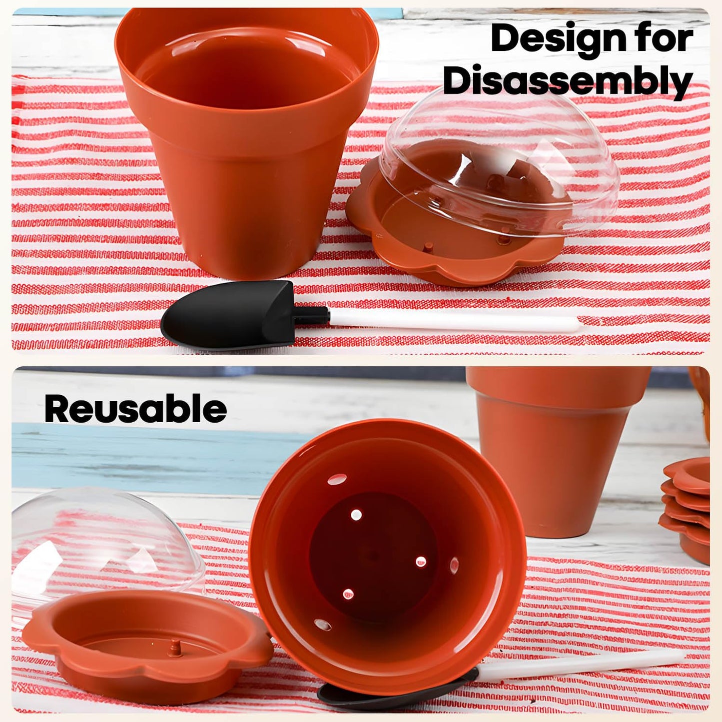 20 Pcs Nursery Pots with Humidity Dome, Cupcake Plant Nursery Pots with Bring A Plate and Shovel, Planting Cups for Seeds for Indoor Gardening and Plant Propagation